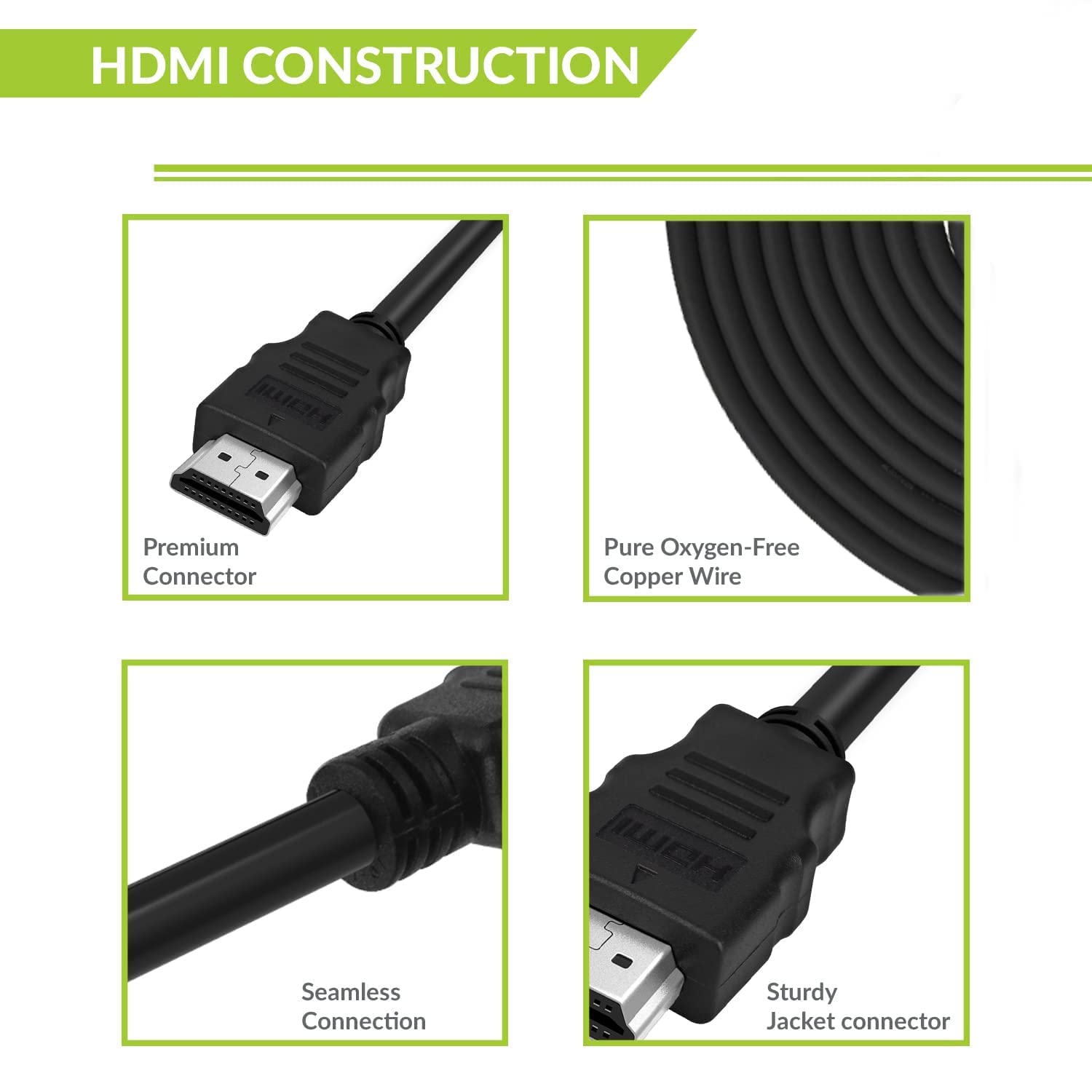 Premium Black-R High Speed HDMI Cable 1.5m - 4K Ultra HD, 3D, HDR Support - Compatible with Laptop, TV, Gaming Console, PC, Set Top Box - Perfect for Home Theater, Gaming & Office Setup - Durable Black Cable