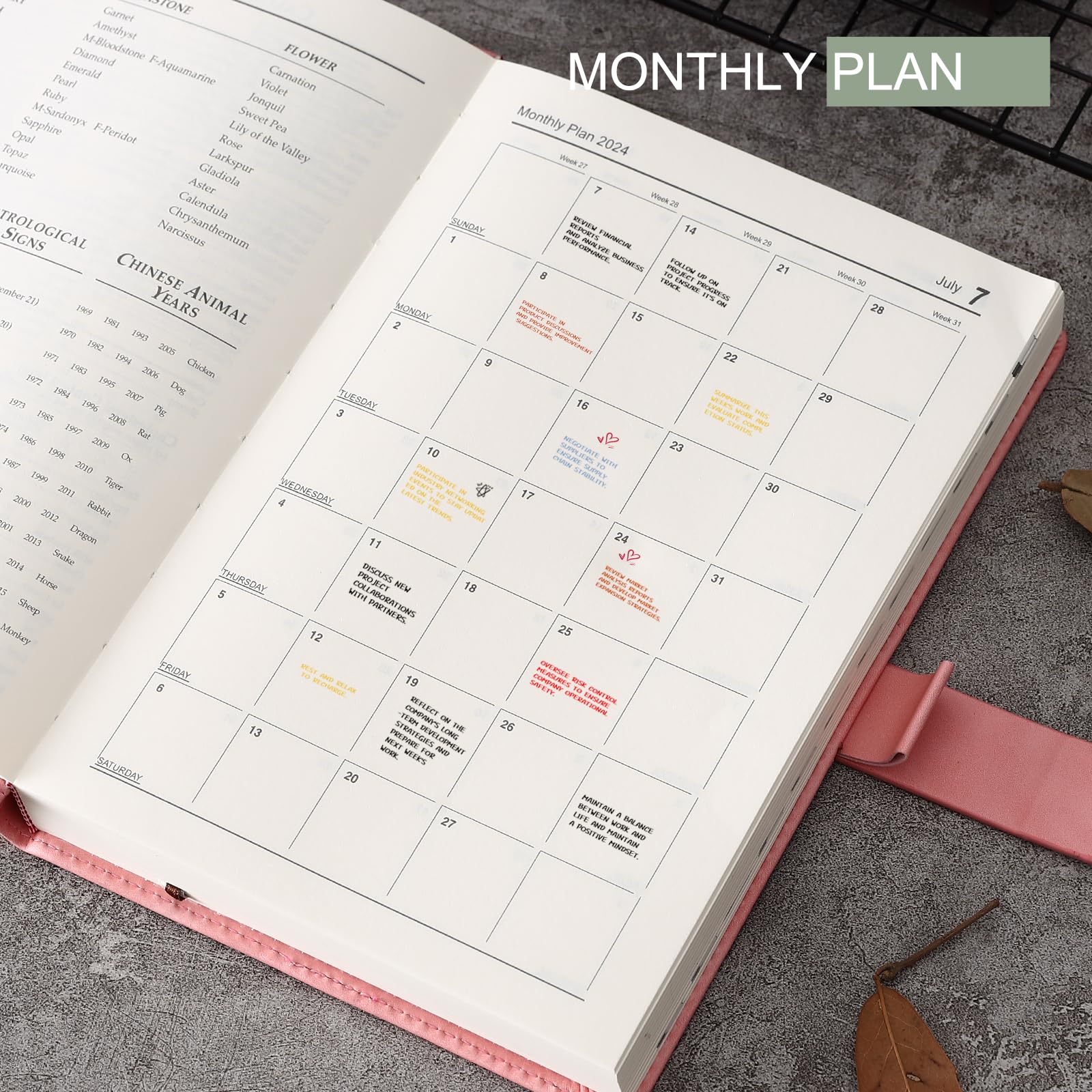 2024-2025 Academic Planner - A5 Daily Diary with Hard Cover, Pen Loop & Inner Pocket | July 2024 to June 2025 Schedule Organizer | Includes Bookmarks, Monthly Tabs & Stickers | 14.5x21.5 cm Pink Student Planner for College, School & Office Use