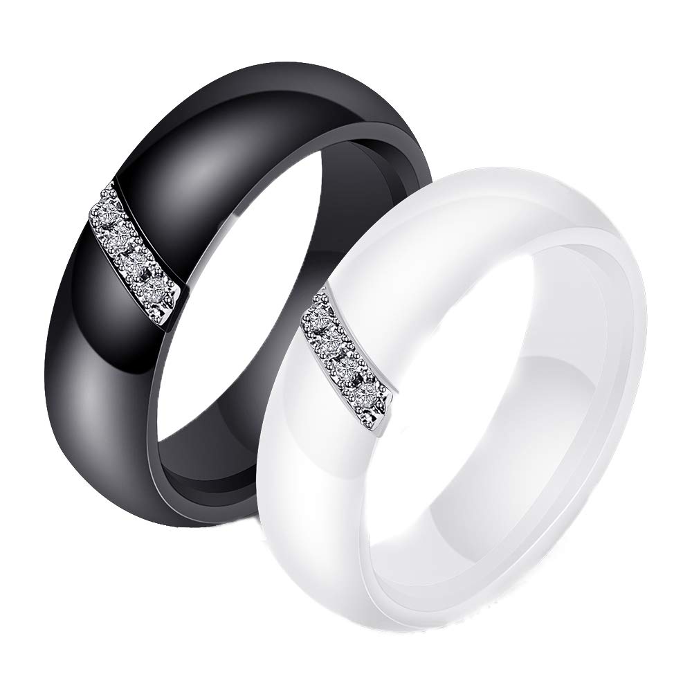 OAKKY Women's Ceramic Titanium Steel Ring with Cubic Zirconia Inlay - Elegant Wedding & Engagement Band Jewelry for Brides, Anniversary Gifts & Special Occasions