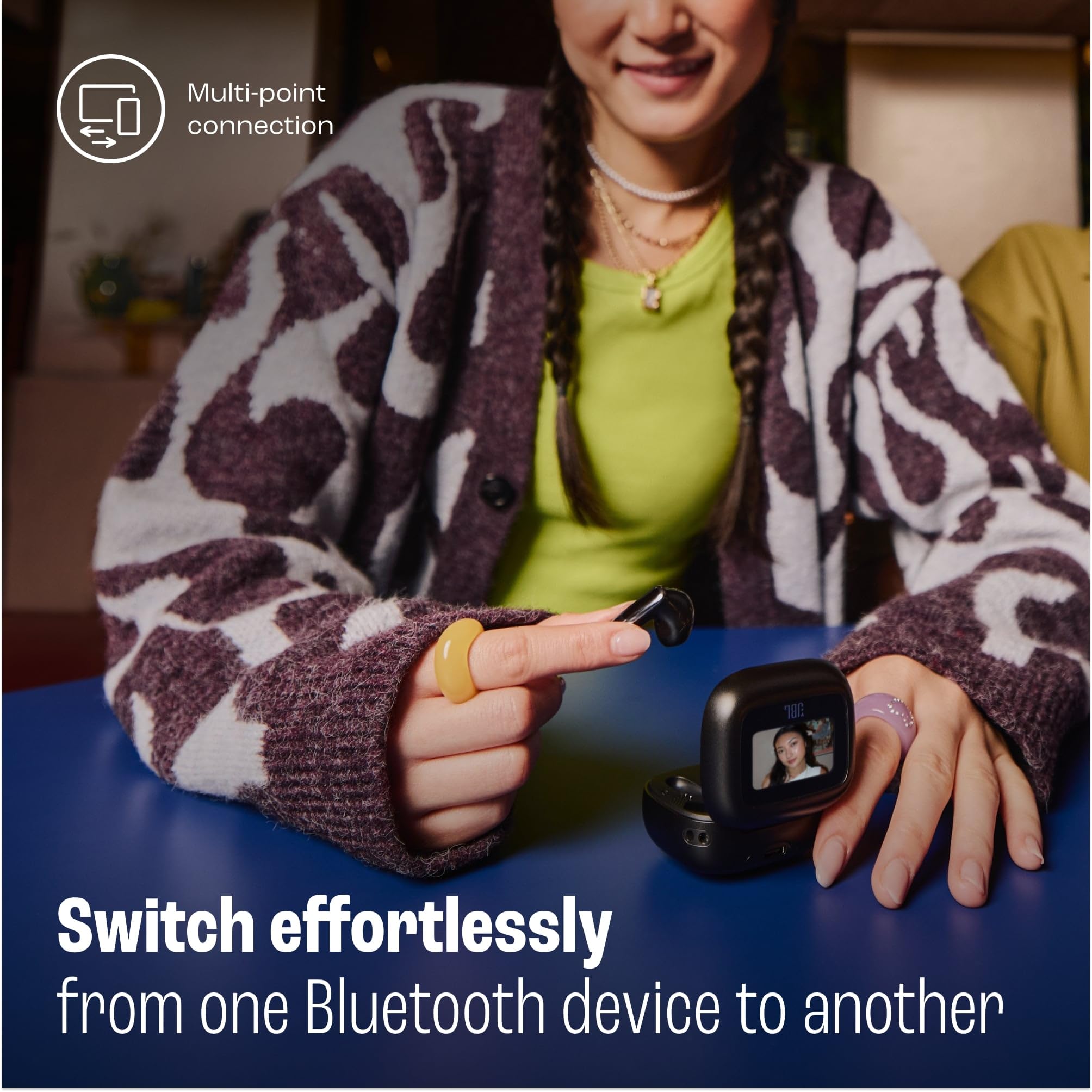 JBL Live Flex 3 Wireless Bluetooth Earbuds - 50H Battery, True Adaptive Noise Cancelling, Hi-Res Audio, IP54 Waterproof, Open-Back Stick Design (Blue) | Perfect for Gym, Commuting & Travel