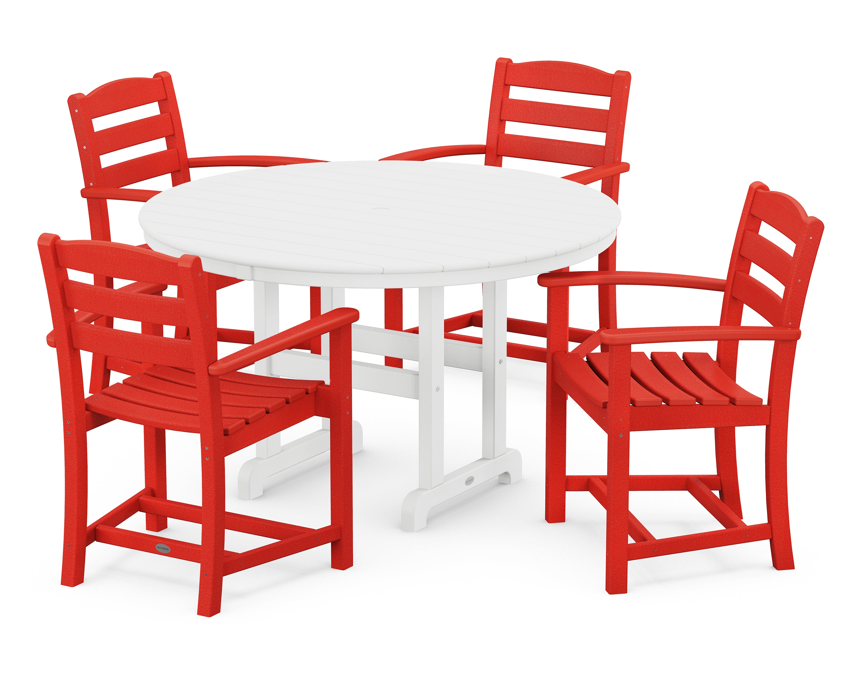 POLYWOOD La Casa Cafe 5-Piece Round Farmhouse Dining Set - Outdoor Patio Furniture for Garden, Backyard, and Poolside Dining