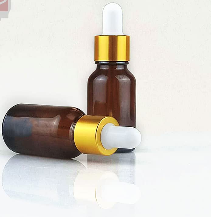 15ml Amber Glass Dropper Bottles with Gold & White Glass Droppers - 6 Pack for Essential Oils, Cuticle Oil, Body Oil & Tinctures | Perfect for DIY Skincare, Aromatherapy & Travel Size Liquids