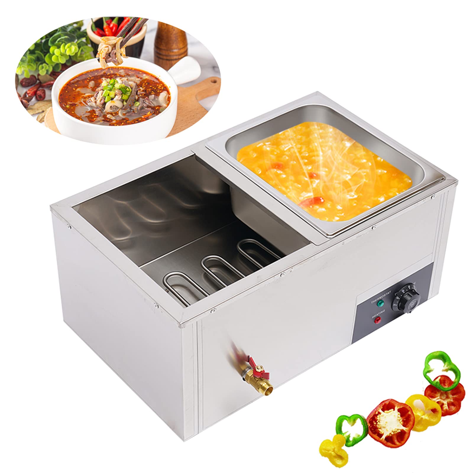 2-Pot Commercial Food Warmer | Electric Steam Table Buffet Server with Adjustable Heat | Food Warming Tray & Rice Steamer | Perfect for Catering, Restaurants, Buffets, and Banquets