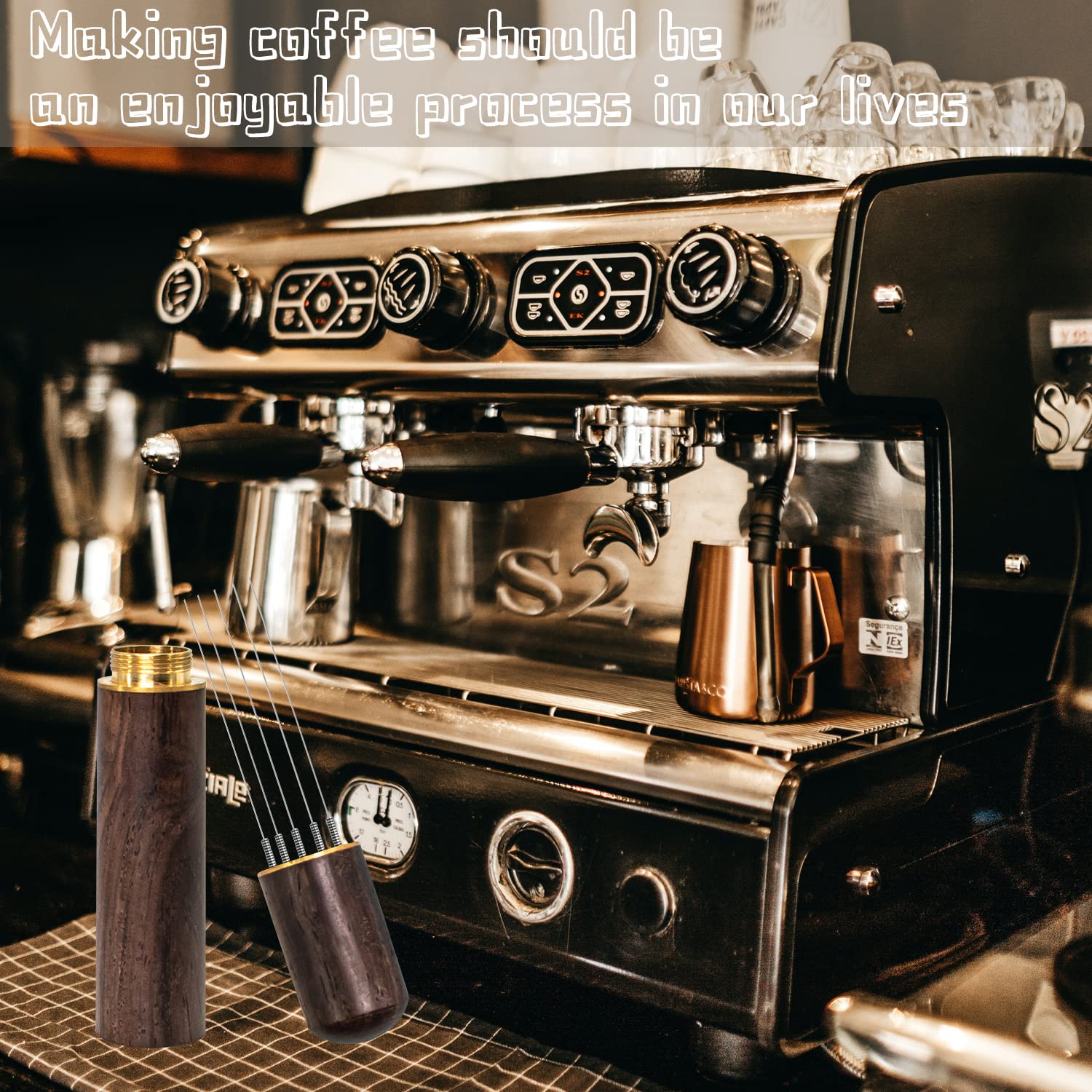 Professional Espresso Coffee Stirrer - 5 Needle Barista Tool with 0.4mm Needles & Natural Wood Handle - Perfect for Even Coffee Ground Distribution - Ideal for Home Baristas and Coffee Shops