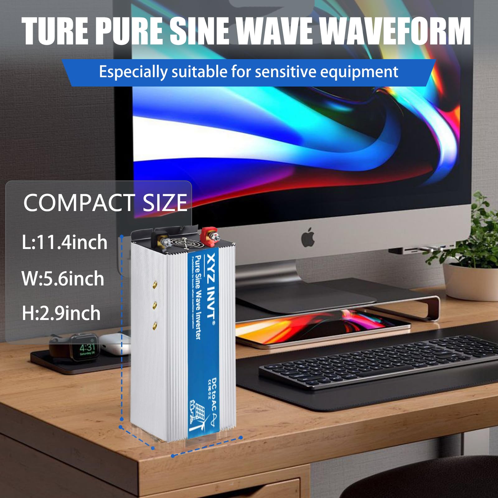 1800W Pure Sine Wave Power Inverter DC 12V to AC 110V/120V Converter with LED Display - 3600W Peak Output for RV, Camping, Home Backup & Small Appliances (Laptops, TVs, Refrigerators)