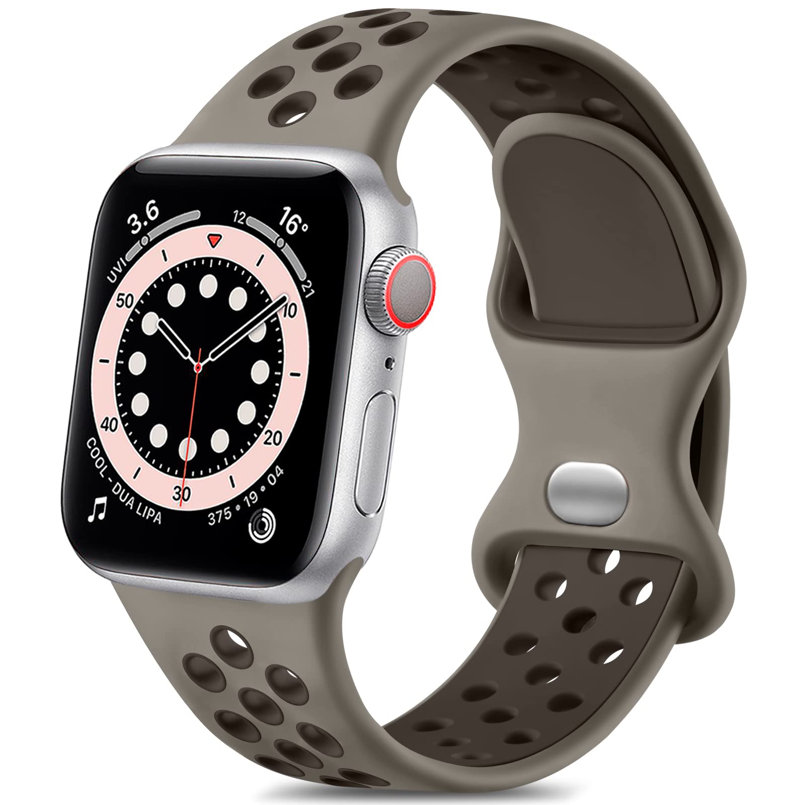 Lerobo Soft Silicone Sport Bands Compatible with Apple Watch Series 10/9/8/7/SE/6/5/4/3/2/1 & Ultra 2 (38mm/40mm/41mm/42mm/44mm/45mm/46mm/49mm) - Olive Grey & Coffee Grey - Comfortable Strap for Women & Men - Perfect for Workouts, Running & Daily Wear