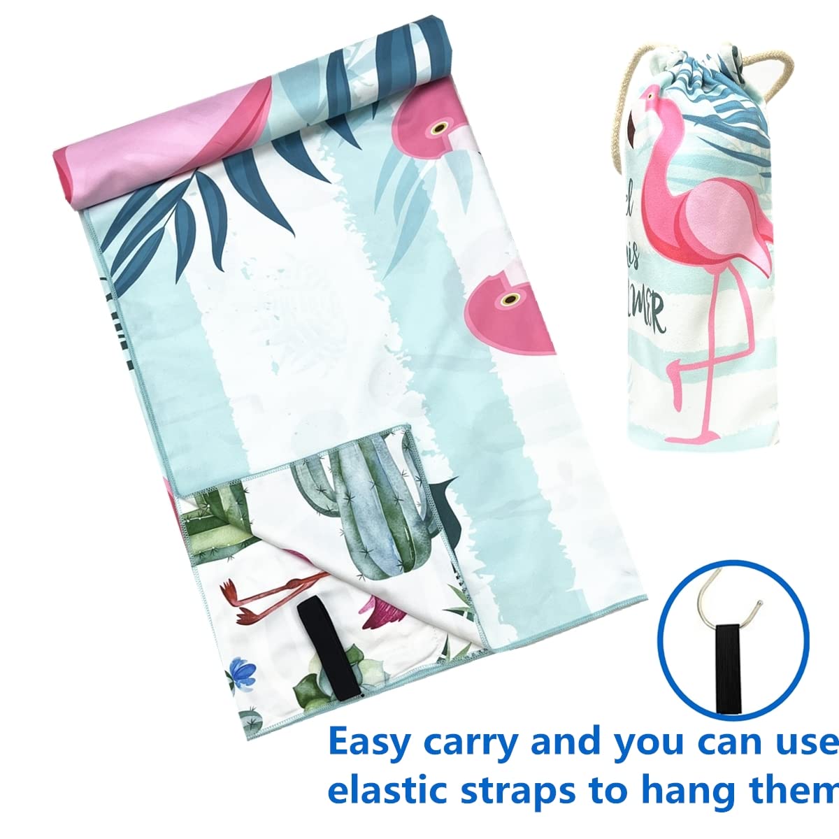 Premium Oversized Microfiber Beach Towel - Super Absorbent, Quick Dry & Sand Free - Cute Flamingo Design for Kids, Men & Women - Includes Zipper Pocket Travel Bag - Perfect for Swimming, Sunbathing & Travel