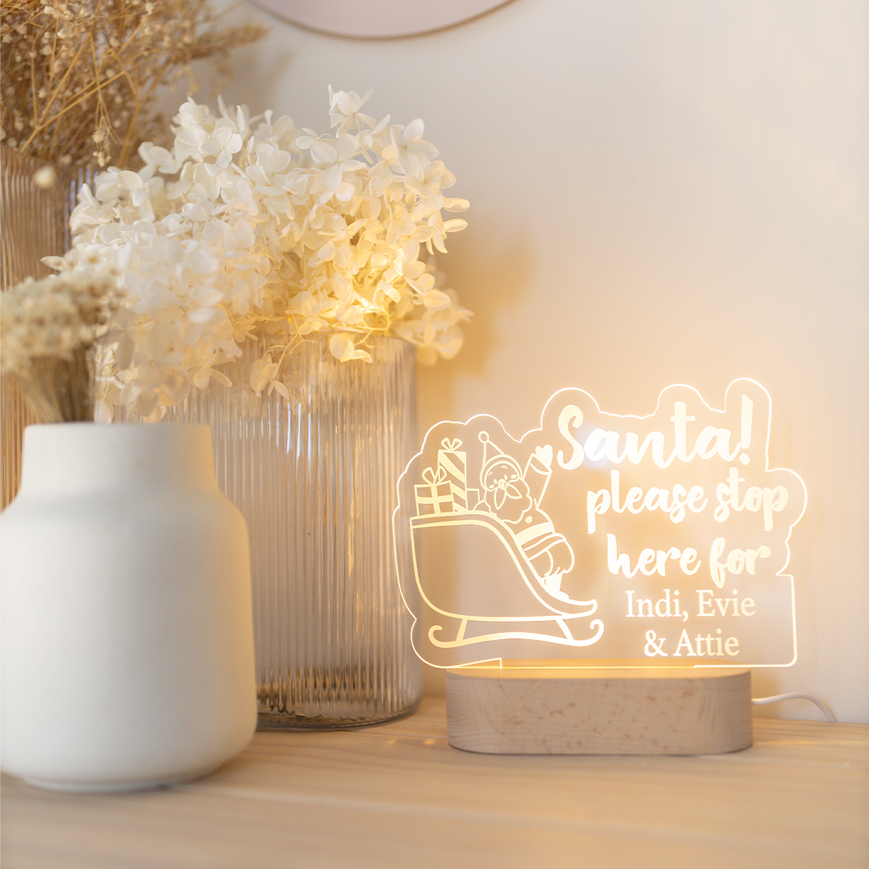 Acrylic Santa Night Light - LED Christmas Decor for Bedroom, Nursery, Kids Room - Holiday Home Decoration & Cozy Nighttime Ambiance