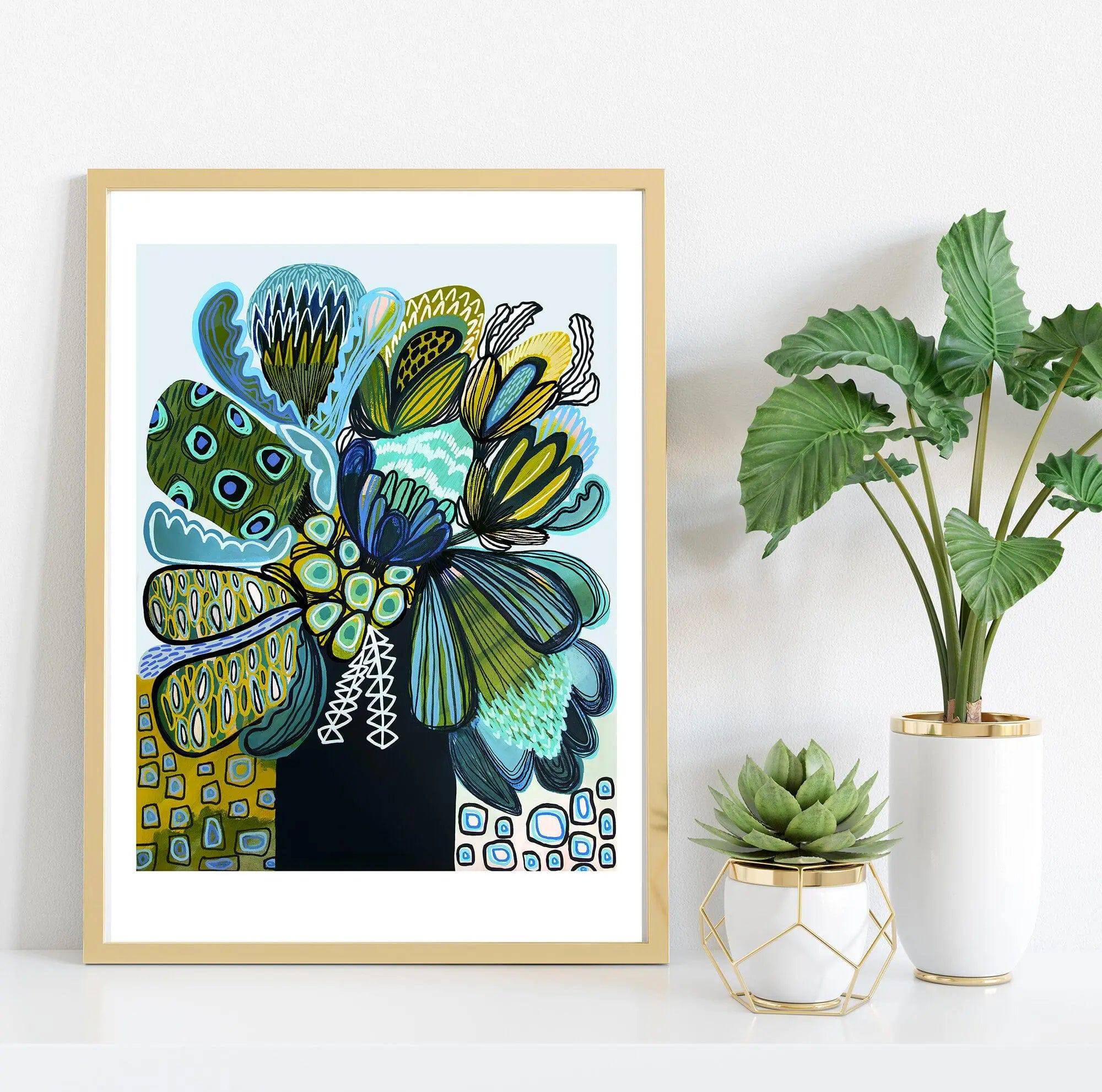 Australia Blue Proteas Art Print - High-Quality Floral Wall Decor for Home & Office | Perfect for Living Room, Bedroom, and Gift Giving