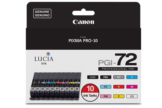 Canon LUCIA PGI 72 10-Color Ink Tank Value Pack for Pixma PRO 10 Printer - High-Quality Photo Printing for Professional Photographers & Artists