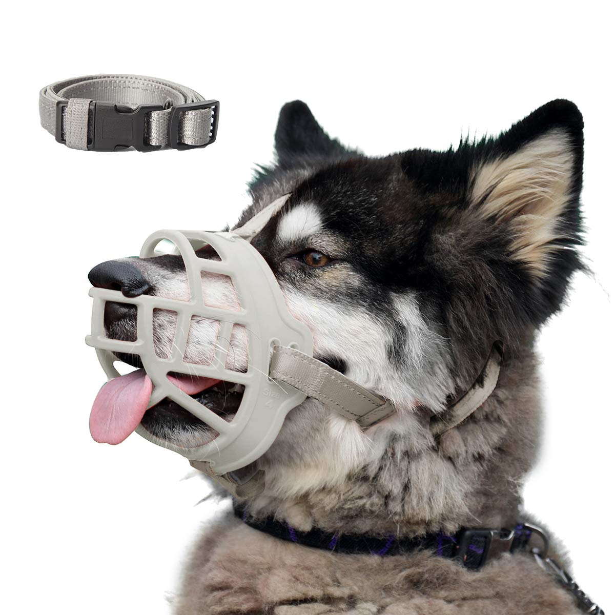 BARKLESS Soft Silicone Basket Dog Muzzle - Breathable & Drinkable Anti-Biting Chewing Barking Control for Small Medium Large Dogs - Includes Adjustable Collar & Training Guide - Perfect for Grooming, Vet Visits, and Public Outings