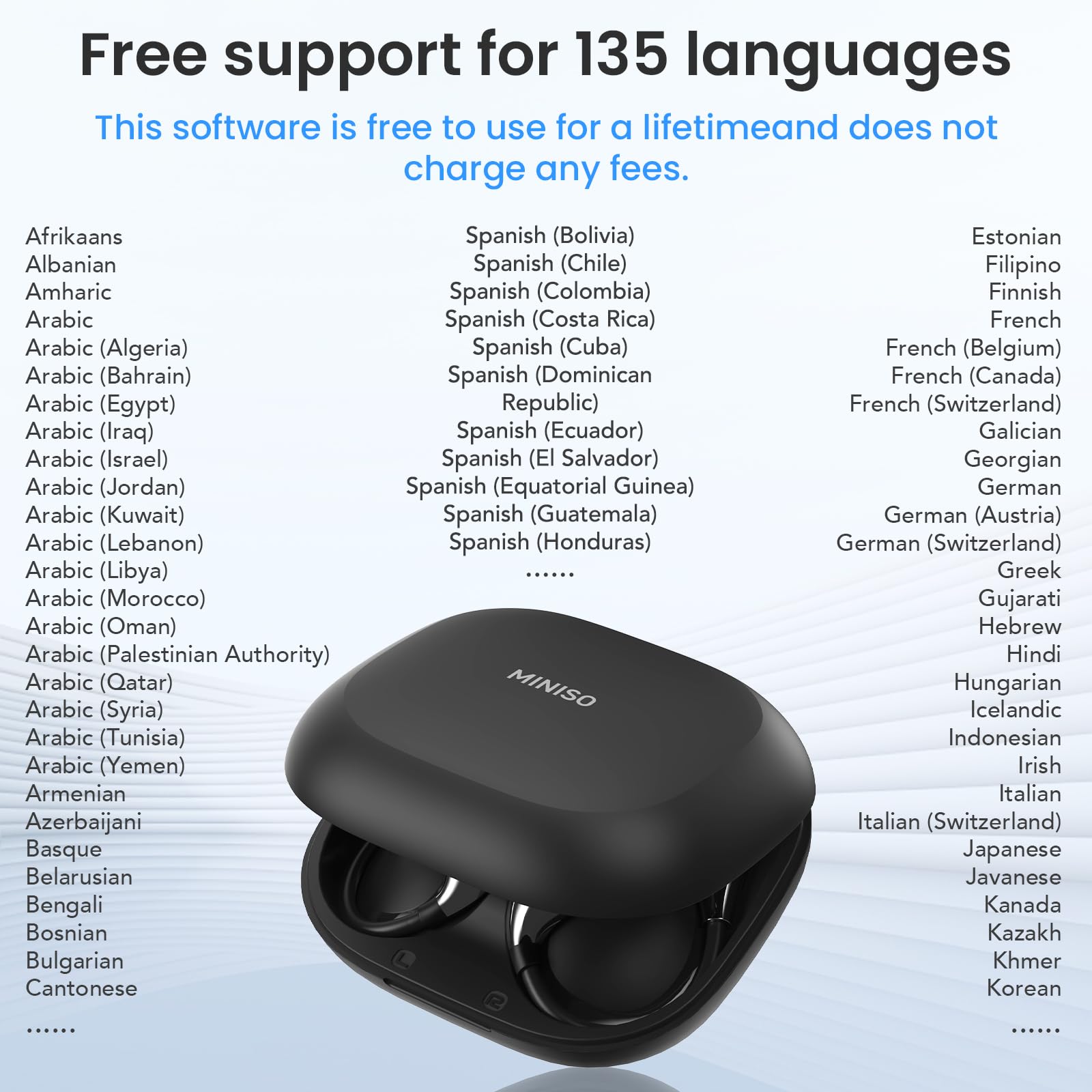 MINISO X33 AI Translation Wireless Open Ear Earbuds - Bluetooth 5.4, IPX5 Waterproof, 35H Battery Life, Premium Sound with Charging Case | Perfect for Travel, Workouts & Multilingual Communication
