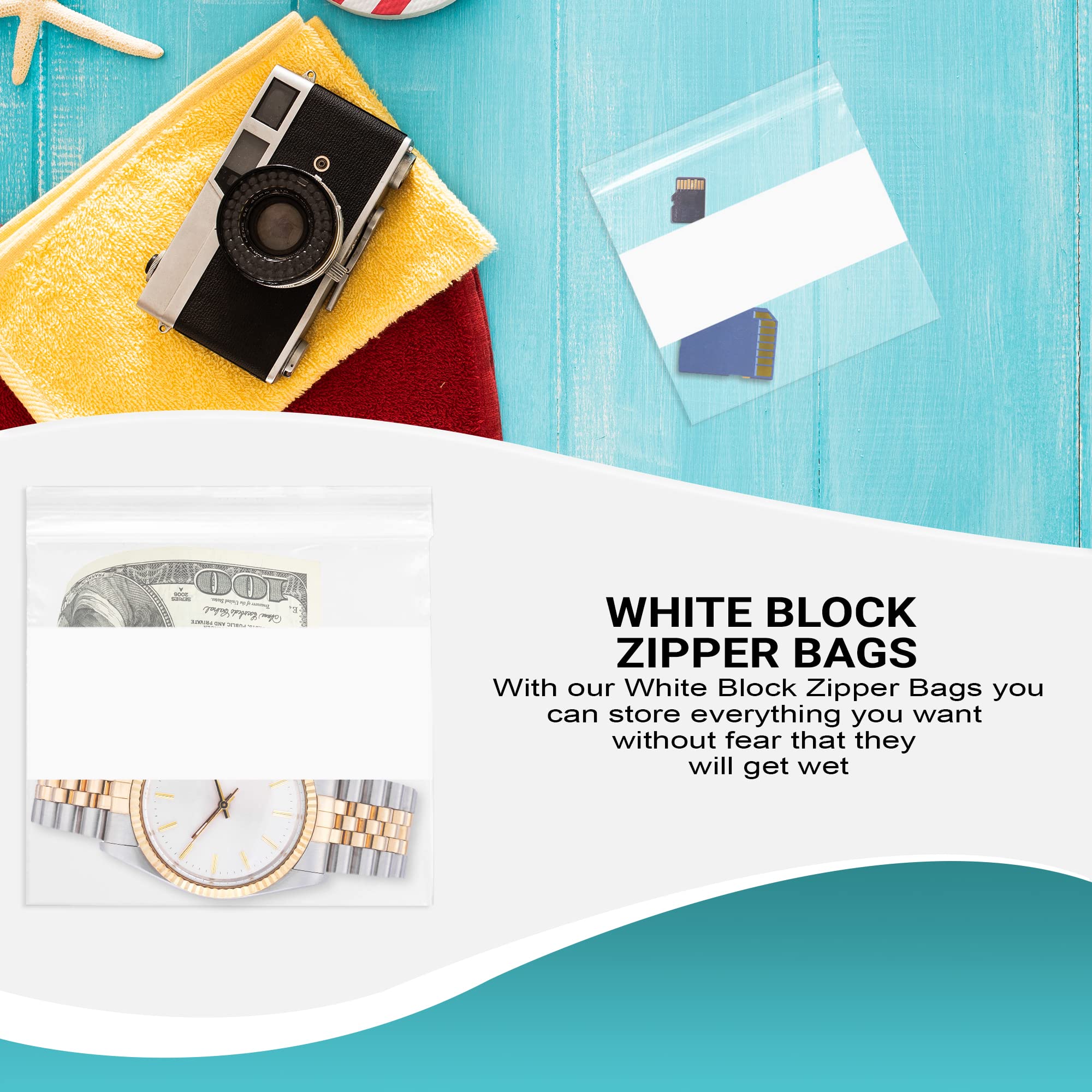 APQ White Block Zipper Bags - 5 Size Variety Pack of 1000 Clear Resealable Storage Bags | 4 Mil Thick Reclosable Zip Top Bags for Shipping, Organization & Craft Supplies | Perfect for Snacks, Jewelry, Office & Travel Essentials