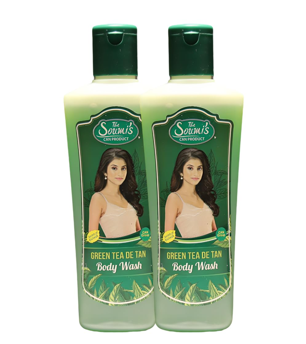 SOUMI Green Tea Detox Body Wash with Green Tea & Cucumber Extract - Hydrating, Moisturizing & Skin Elasticity Booster for Women & Men | Refreshing Daily Cleanser for All Skin Types | 200ml (Pack of 2) | Perfect for Post-Workout, Morning Shower & Spa Relaxation