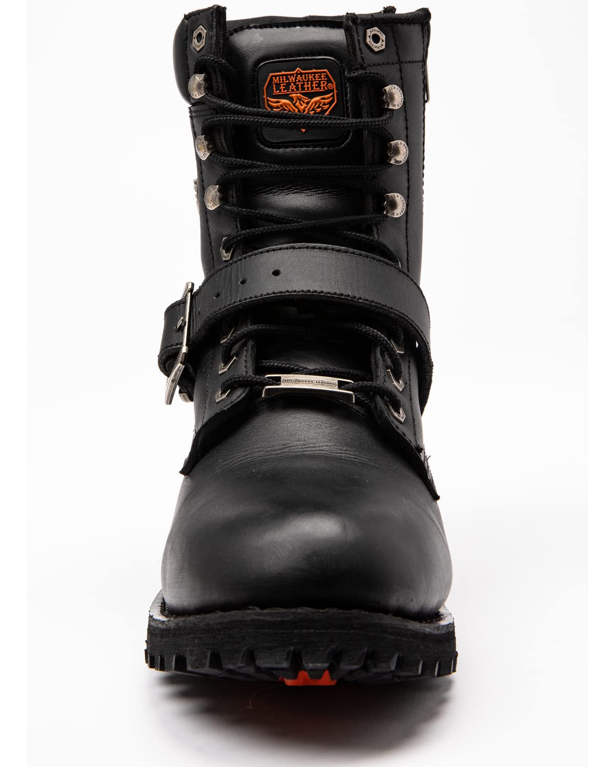 Milwaukee Leather Men's Buckled Lace-Up Work Boots - Round Toe Black Size 8 | Durable & Comfortable for Construction, Outdoor & Casual Wear
