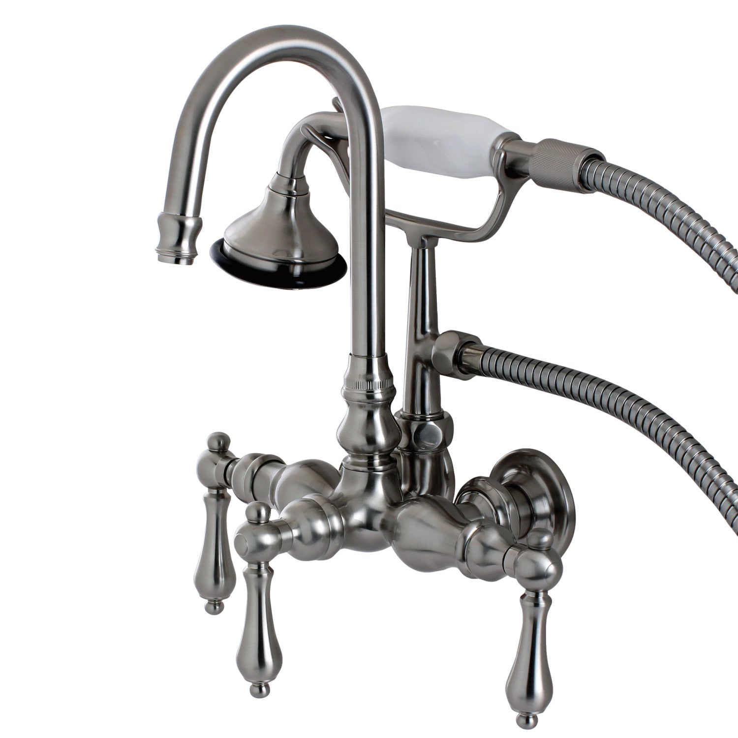Vintage Clawfoot Tub Faucet with Hand Shower - Brushed Nickel 3-Handle Wall Mount Bathroom Fixture for Antique & Modern Bathrooms | Perfect for Spa-Like Relaxation and Vintage Home Decor