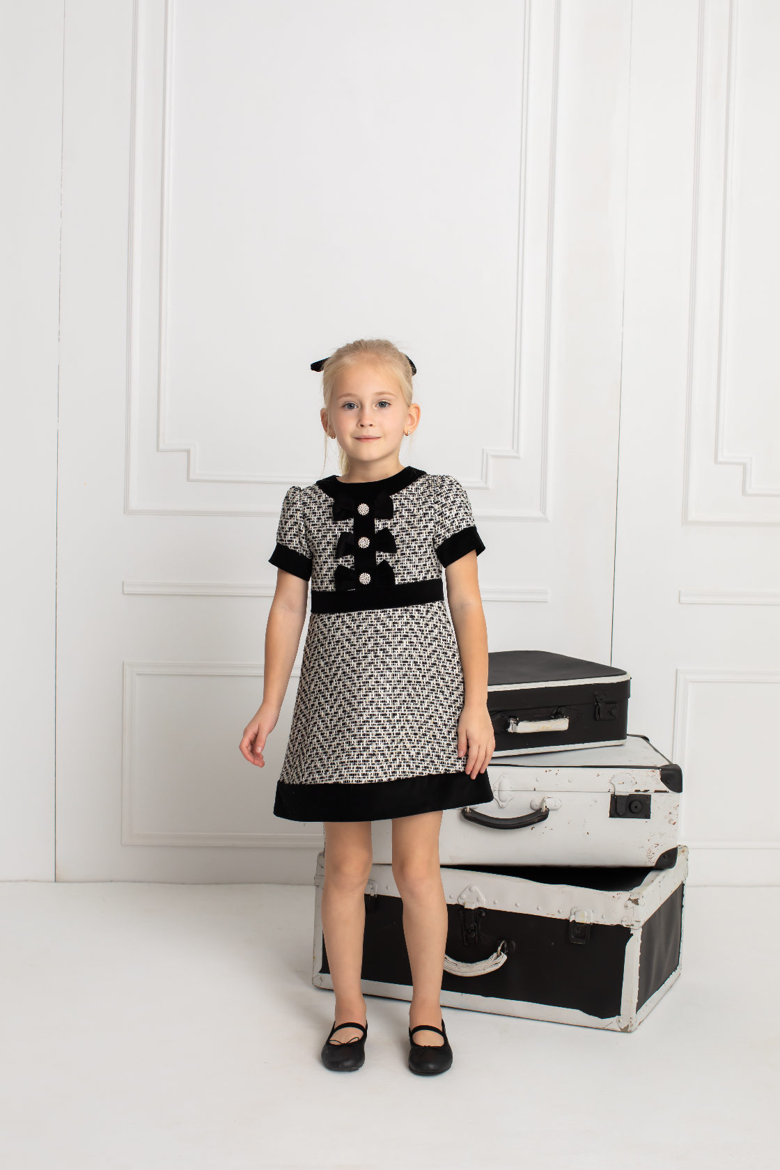 Patachou Girls Ivory Black Dress - Elegant Floral Print Party Dress for Toddler Girls, Birthday, Holiday, and Special Occasions