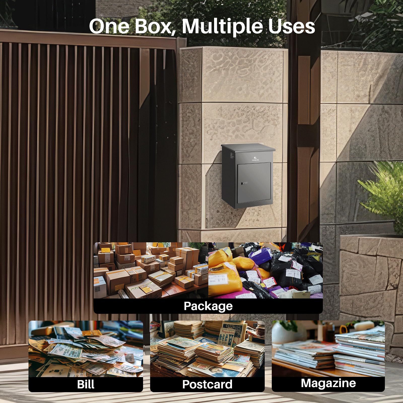 17x14x23 Inch Waterproof Weather-Resistant Galvanized Steel Package Delivery Box - Outdoor Mailbox for Porch, Fence & Curbside - Large Capacity Black Parcel Drop Box (Perfect for Secure Package Delivery, E-commerce Shipments & Mail Protection)