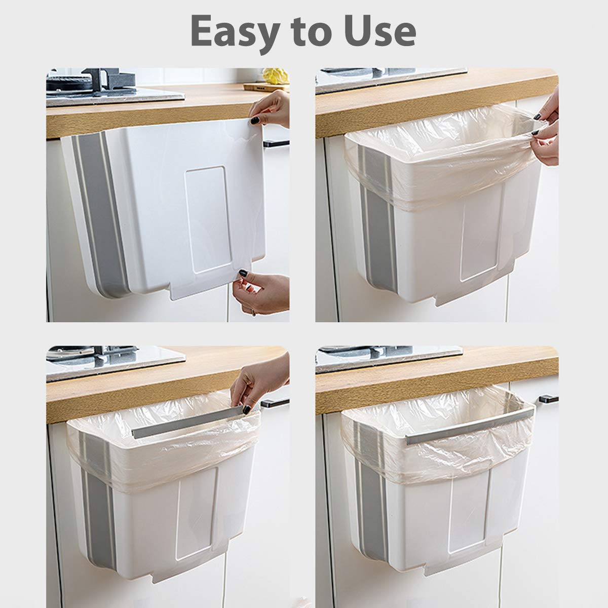 AYADA Collapsible Hanging Trash Can - 2.9 Gallon Foldable Plastic Waste Bin with Garbage Bag for Kitchen, RV, Cabinet Door & Counter - Space-Saving Solution for Small Spaces & Easy Disposal