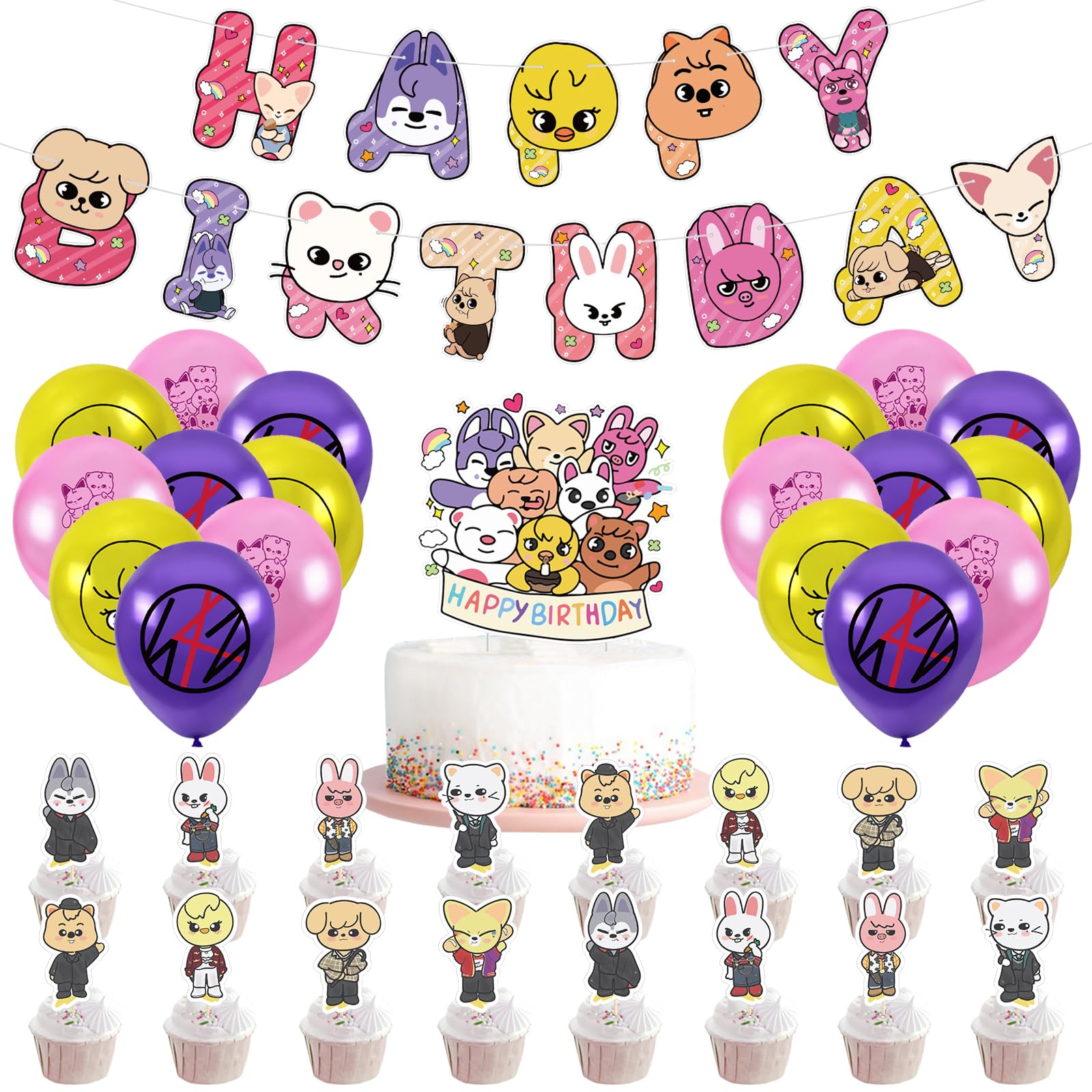 32PCS Anime Birthday Party Decorations Set for Kids - Cute Balloons, Banners, Cake Toppers & Party Favors for Boys & Girls | Perfect for Birthday Celebrations, Themed Parties & Special Events