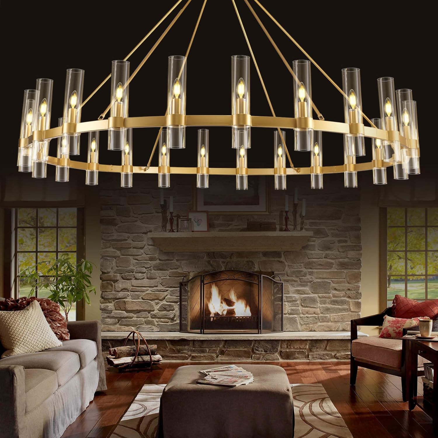 70 Inch Wagon Wheel Chandelier - Rustic Farmhouse Ceiling Light Fixture for Dining Room, Living Room & Bedroom | Vintage Western Decor Lighting for Home & Cabin
