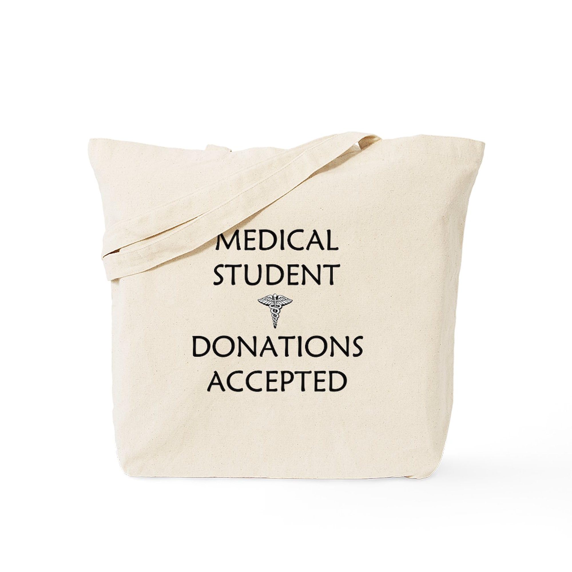 Med Student Donations Accepted Tote Bag - Natural Canvas Reusable Shopping Bag for Medical Students, School & Hospital Use