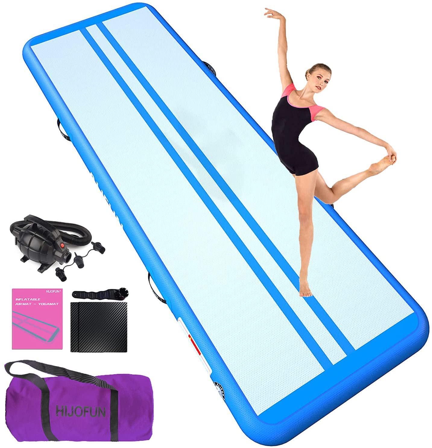 Premium Inflatable Air Tumbling Mat for Gymnastics - 6.6ft to 26ft Length, 4/8 Inches Thick, 3.3ft/6.6ft Wide - Home Training, Kids Yoga & Fitness Mat with Pump - Perfect for Indoor/Outdoor Gymnastics, Tumbling Practice & Exercise