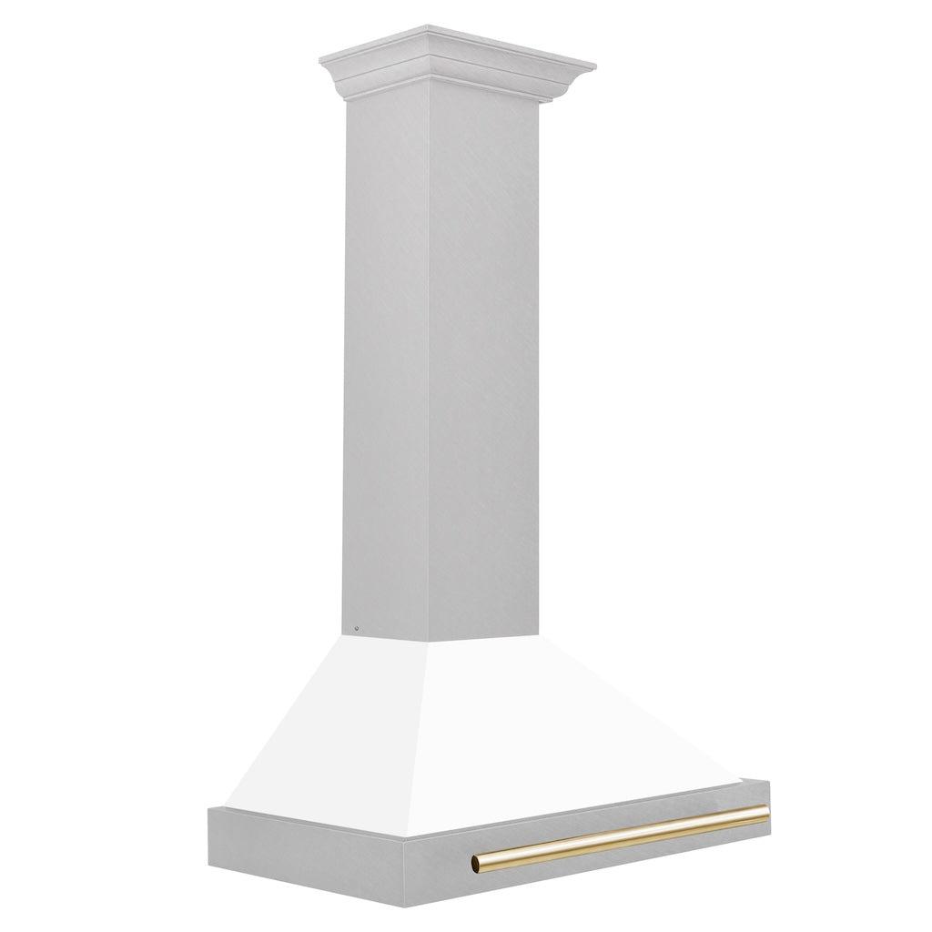 ZLINE KB4SNZ WM30 G 30-Inch Convertible Wall Mount Range Hood - Satin Stainless Steel with White Matte Shell & Polished Gold Handle - Autograph Edition - Perfect for Modern Kitchens & Open-Concept Homes