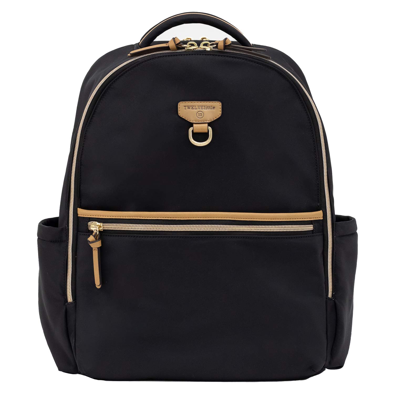 TWELVElittle On The Go Diaper Bag Backpack for Parents - Waterproof Baby Changing Bag with Insulated Bottle Pockets & Stroller Straps (Black/Tan) - Perfect for Travel, Daycare & Family Outings