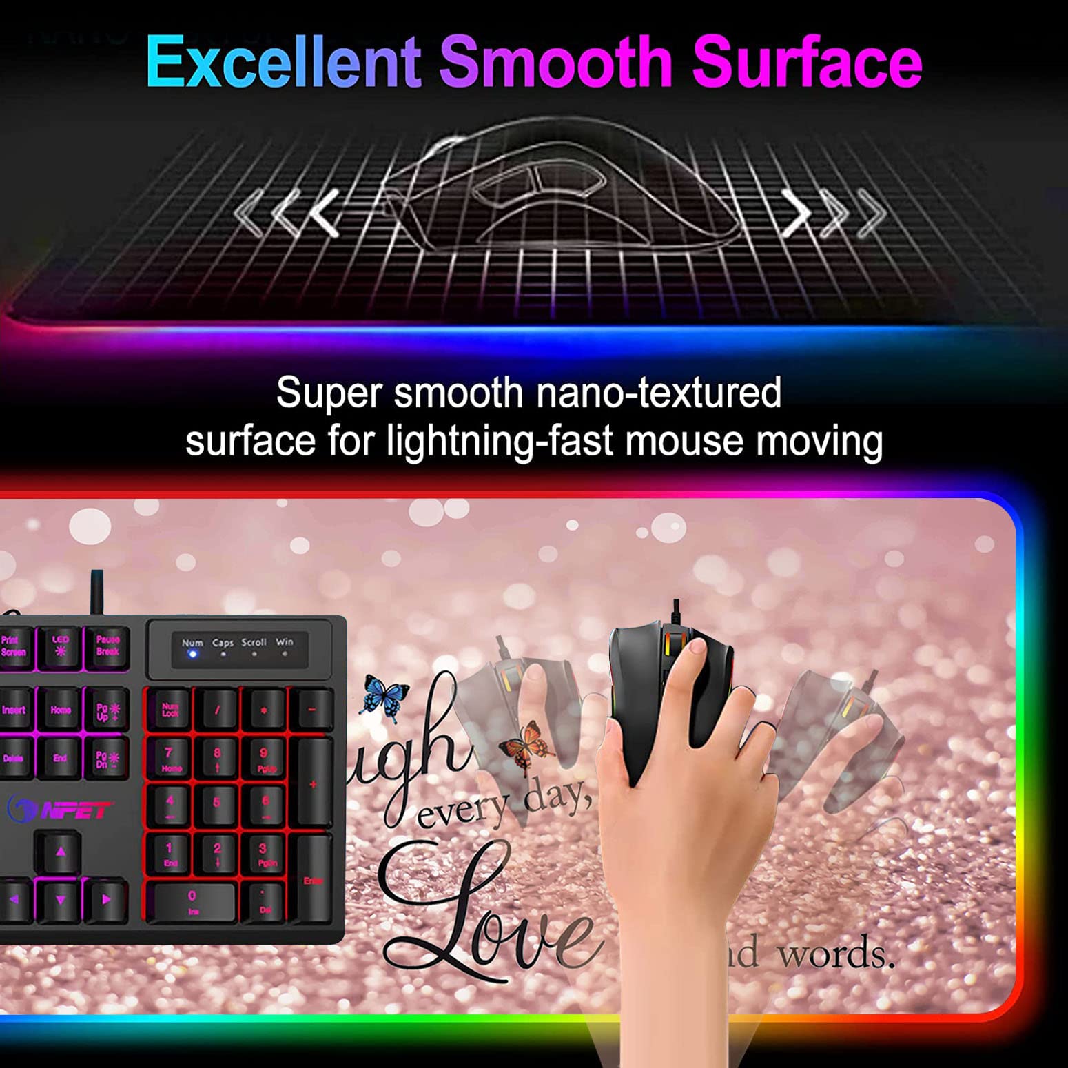 RGB Gaming Mouse Pad with LED Lights - Large Waterproof Desk Mat for Keyboard & Mouse - Optical Glide Surface for PC Gamers - Perfect for Gaming Setups, Streaming & Office Work - Pink