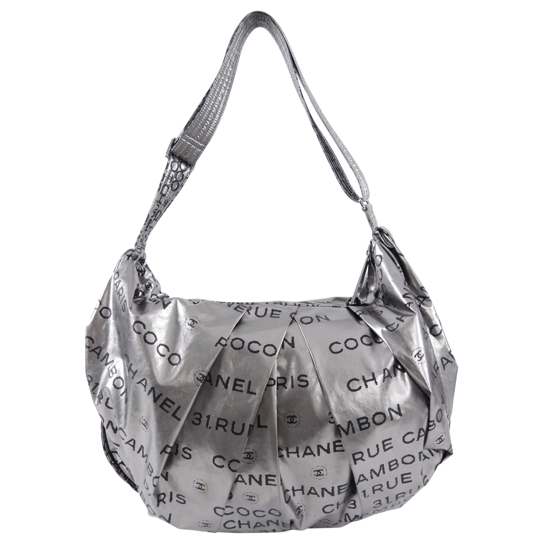 Chanel Silver Unlimited Nylon Hobo Shoulder Bag for Women - Luxury Designer Handbag for Everyday Use, Travel & Shopping