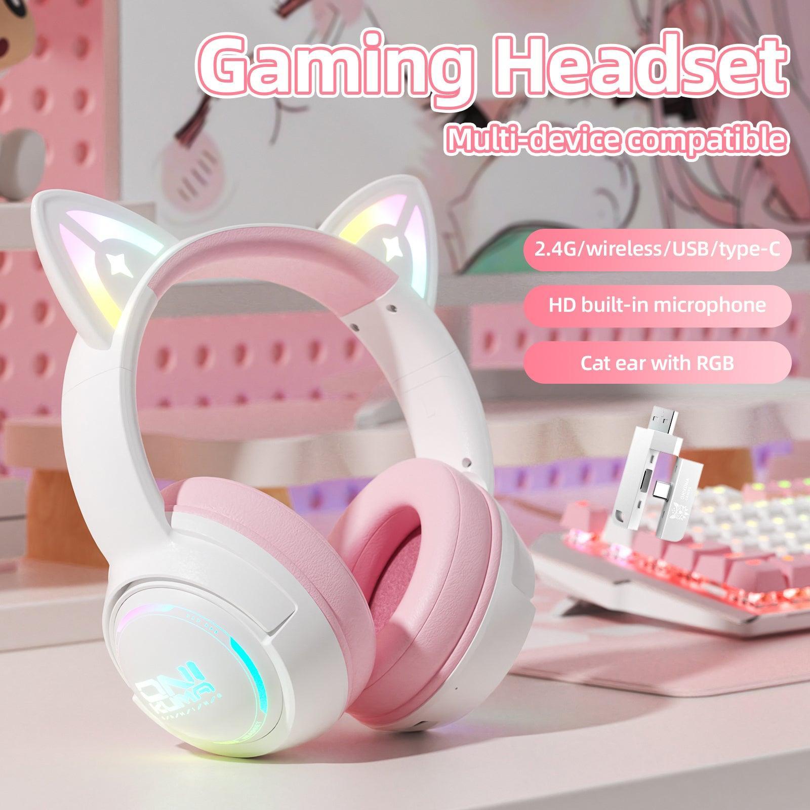 ONIKUMA GT838 Wireless Gaming Headset with RGB Cat Ears - 2.4G/USB/Type-C Multi-Device Compatible, HD Built-in Mic for PC, PS5, Xbox, Switch - Perfect for Streaming, Esports & Late-Night Gaming Sessions