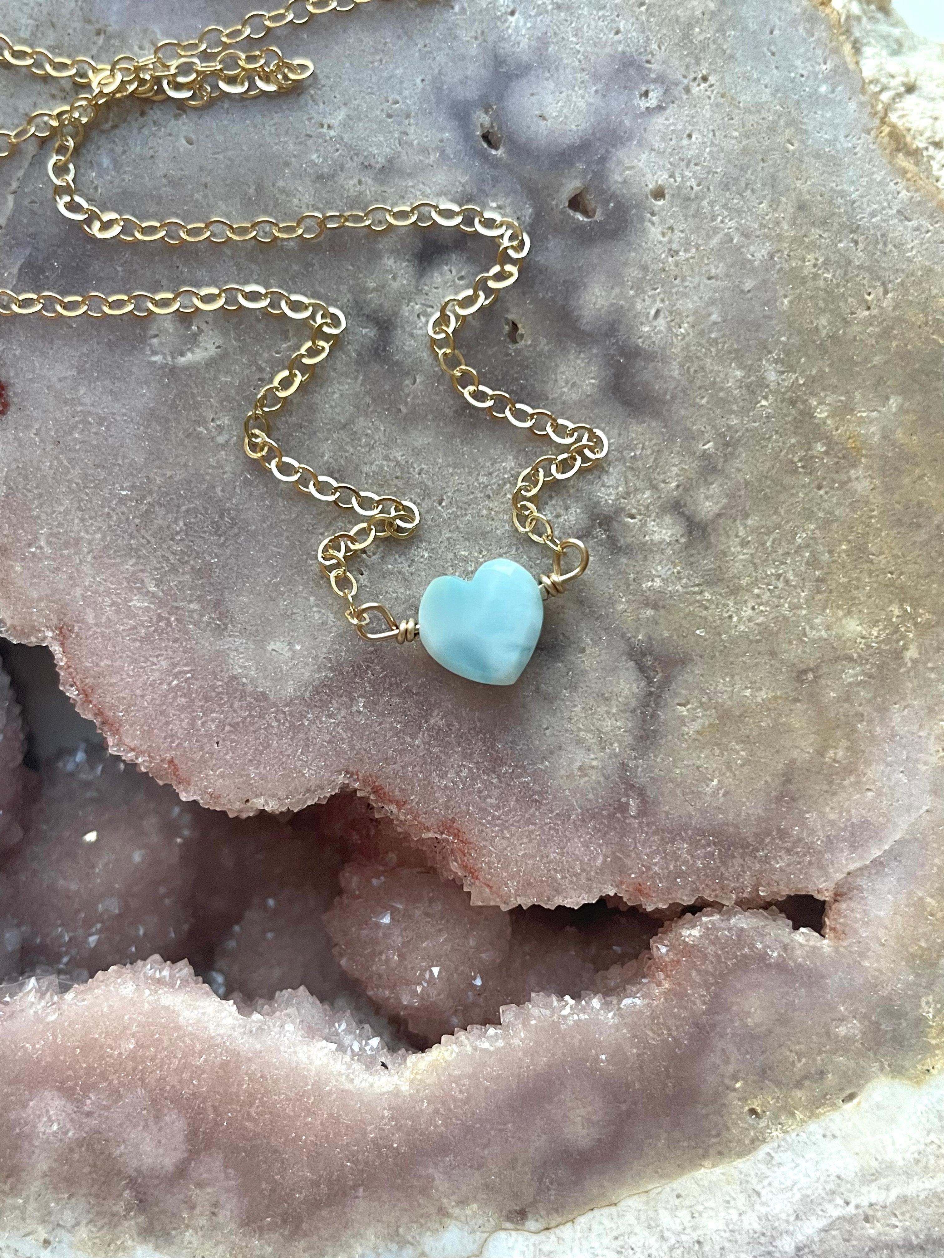 Elegant Tiny Larimar Heart Pendant Necklace - Genuine Blue Gemstone Jewelry for Women - Perfect for Valentine's Day, Anniversary & Everyday Wear