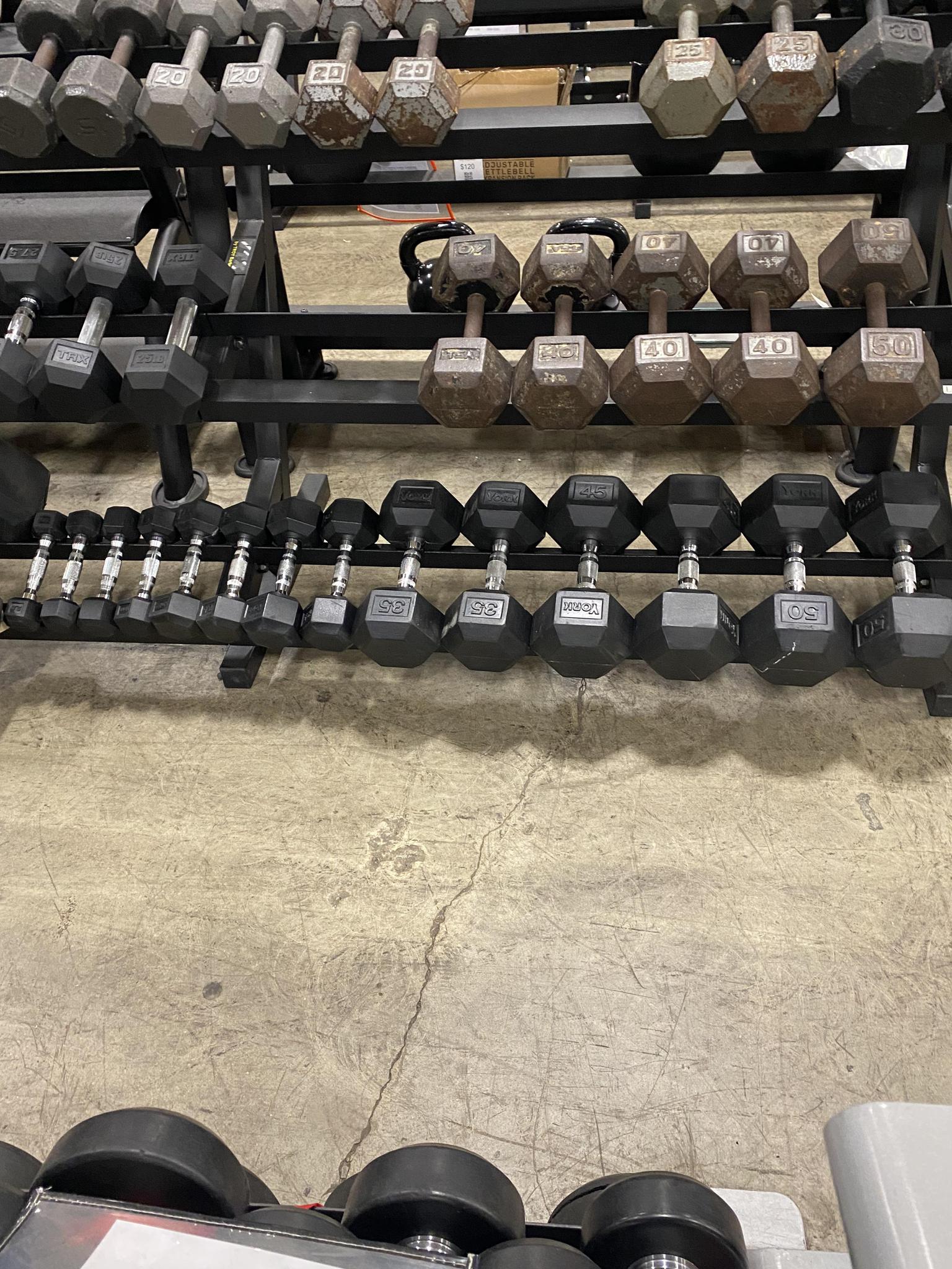 Premium Used Rubber Hex Dumbbells - 5-50lbs Weight Set for Home Gym, Strength Training & CrossFit Workouts