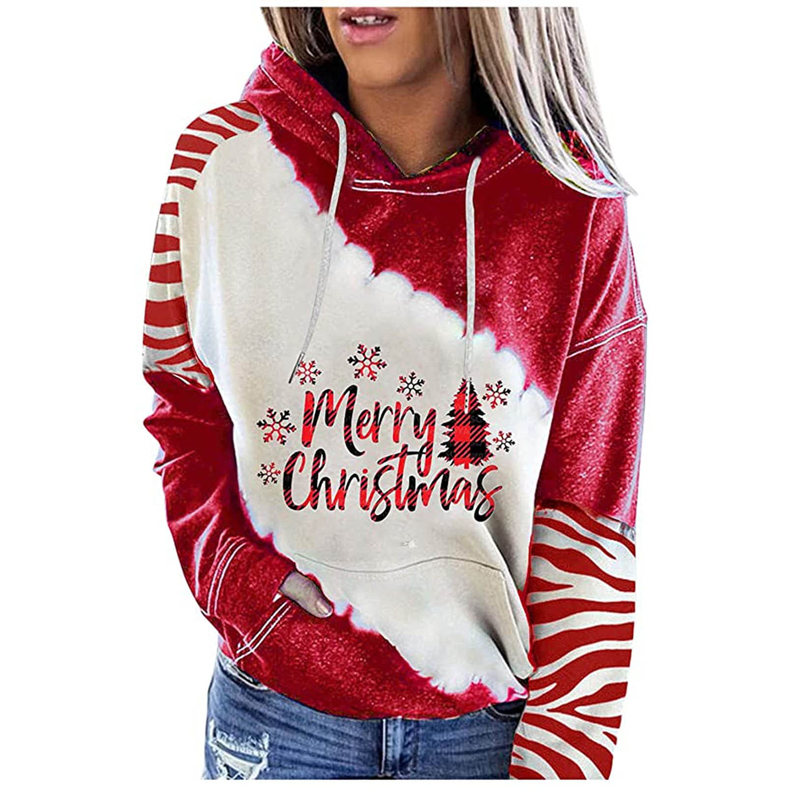 Women's Winter Fall Round Neck Hooded Graphic Long Sleeve T-Shirt for Christmas - Cozy Casual Wear for Holidays, Outings & Layering