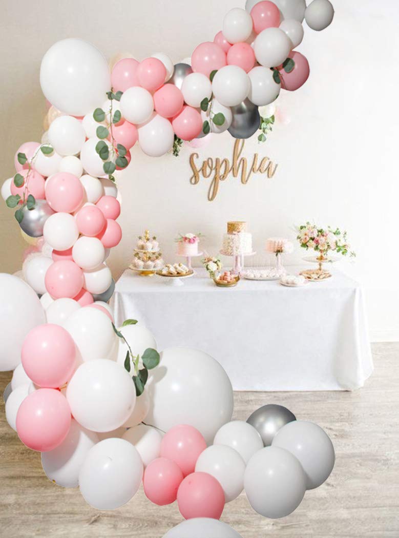 16Ft White & Gold Balloon Garland Arch Kit - Latex Balloons Pack for Baby Shower, Wedding, Birthday, Bachelorette Party Backdrop Decorations (Pink) | Perfect for Indoor & Outdoor Celebrations, Photo Booths, and Event Backgrounds