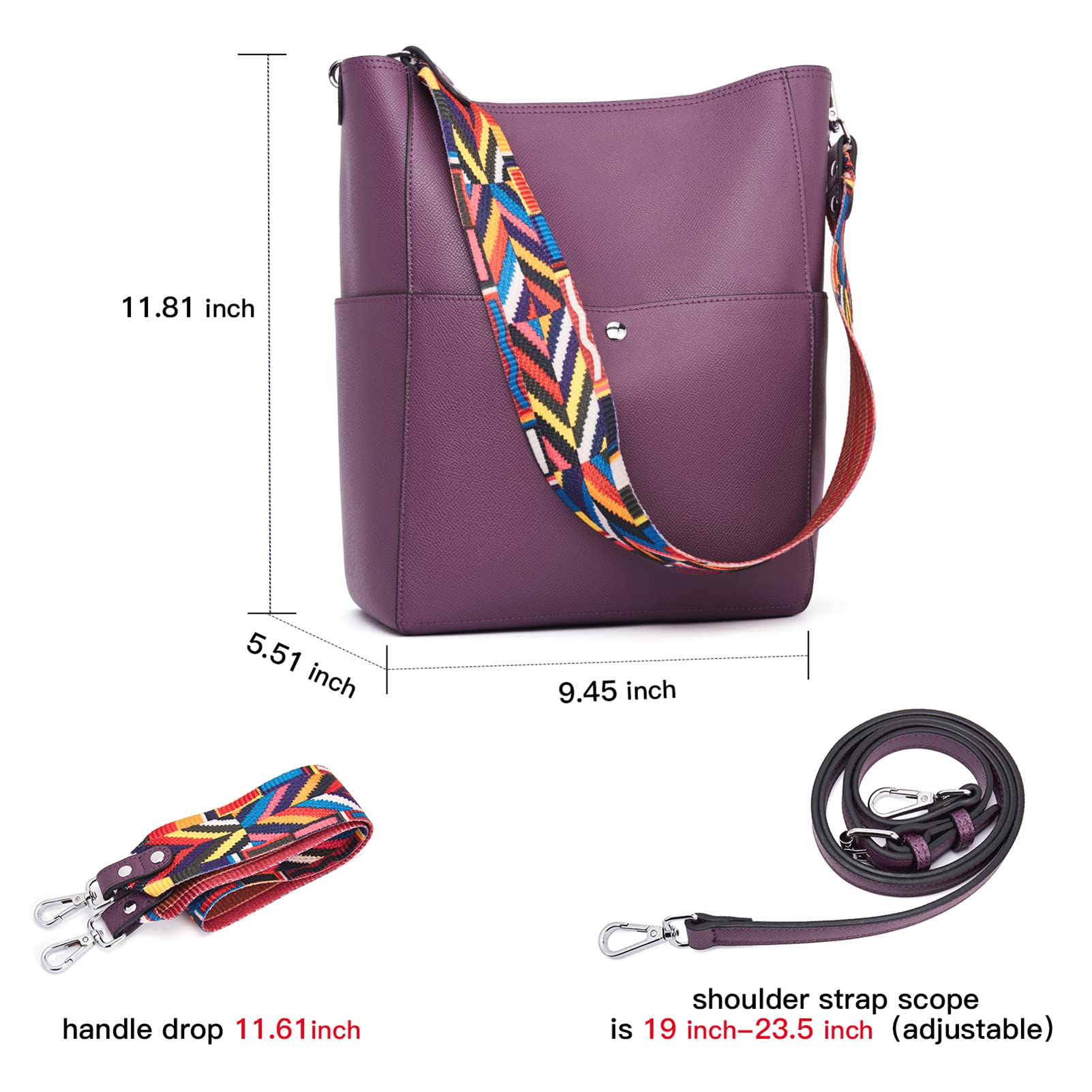 BROMEN Women's Vegan Leather Bucket Bag - Stylish Crossbody Purse & Shoulder Handbag for Work, Travel & Everyday Use