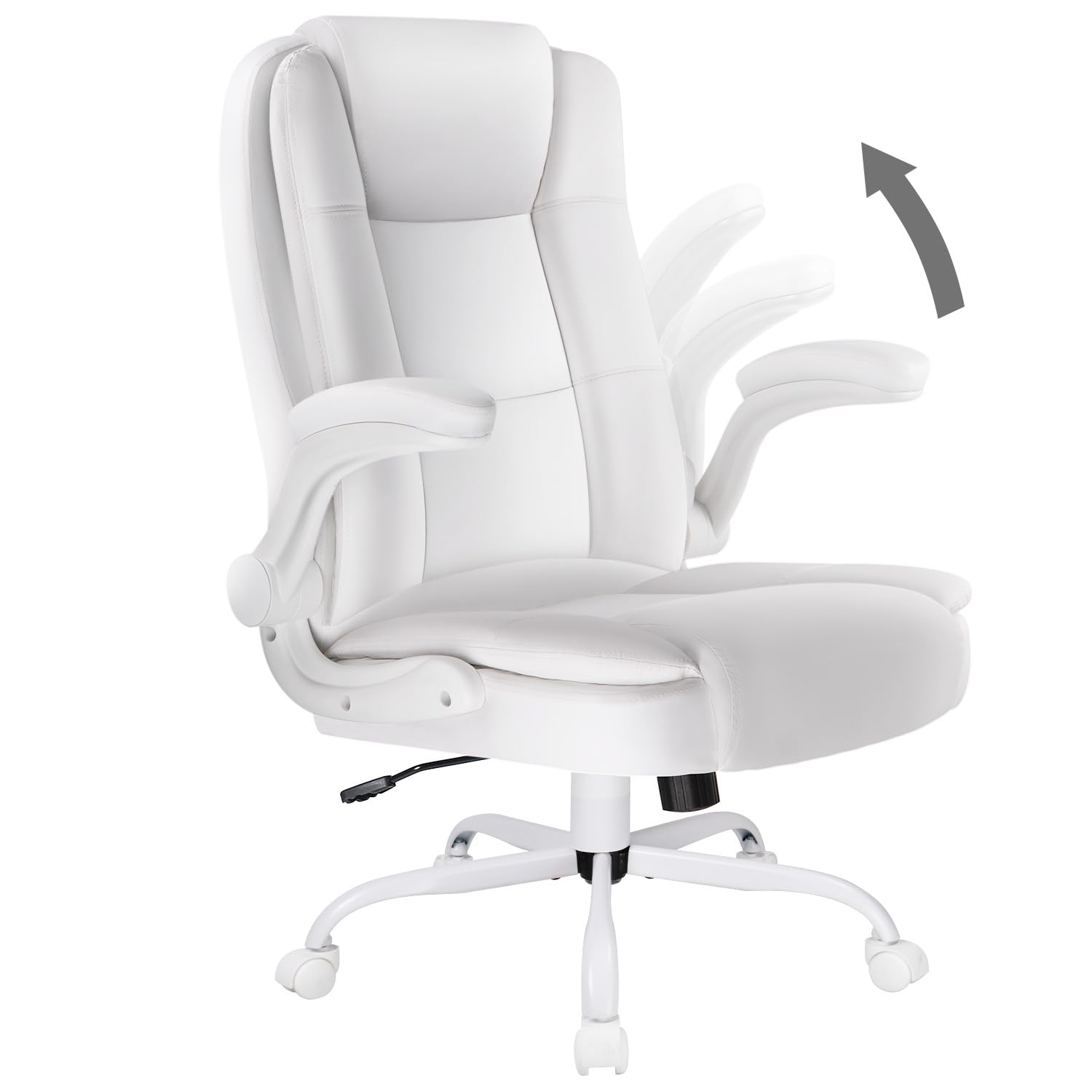 Premium White Leather Executive Office Chair - Ergonomic High Back Desk Chair with Adjustable Flip-up Armrests & Lumbar Support - Perfect for Home Office, Conference Rooms & Professional Workspaces