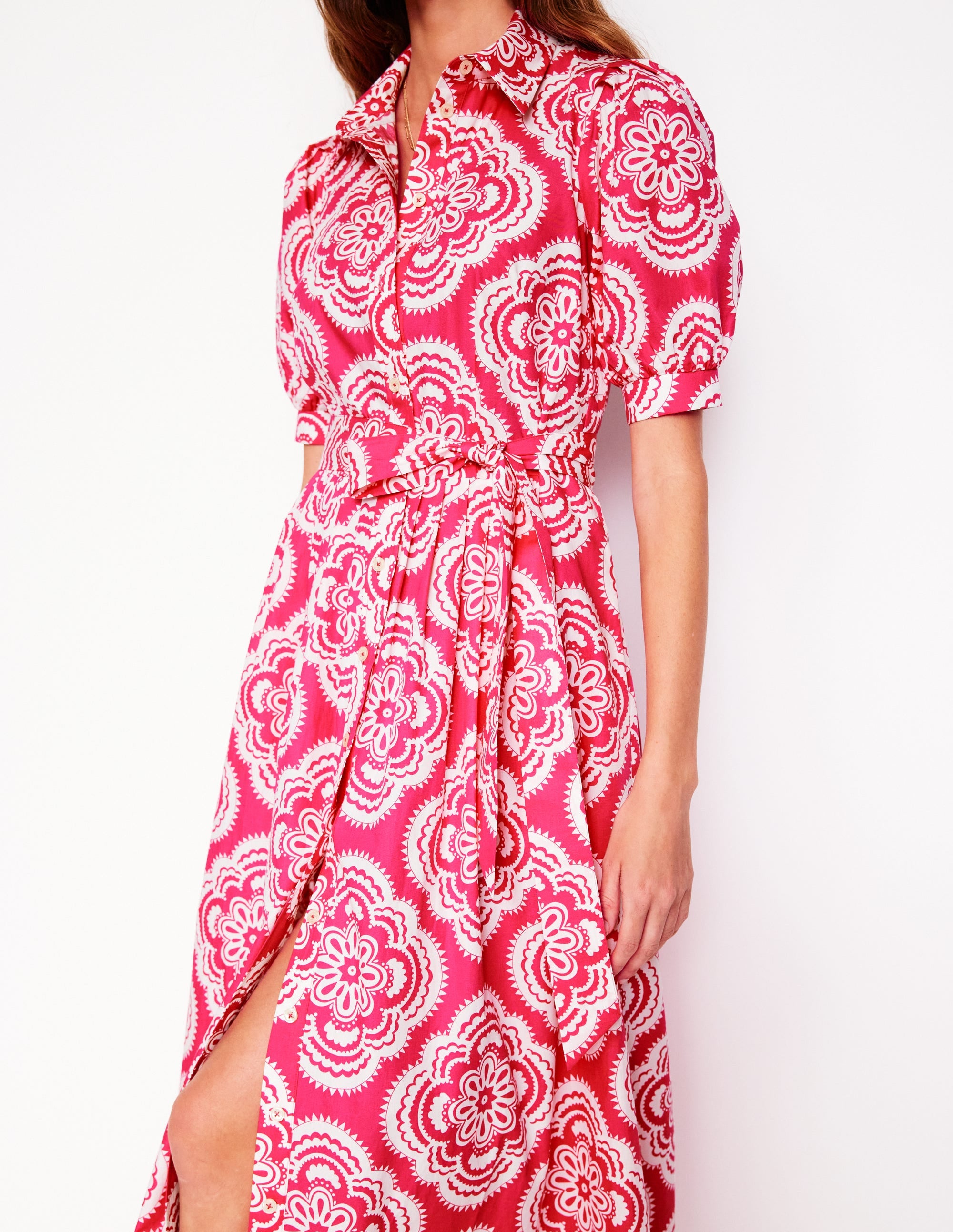 Alexa Maxi Shirt Dress for Women - Pink Peony & Botanic Blush Floral Print, Long Sleeve Casual Dress for Spring/Summer, Perfect for Office, Date Night & Outdoor Events