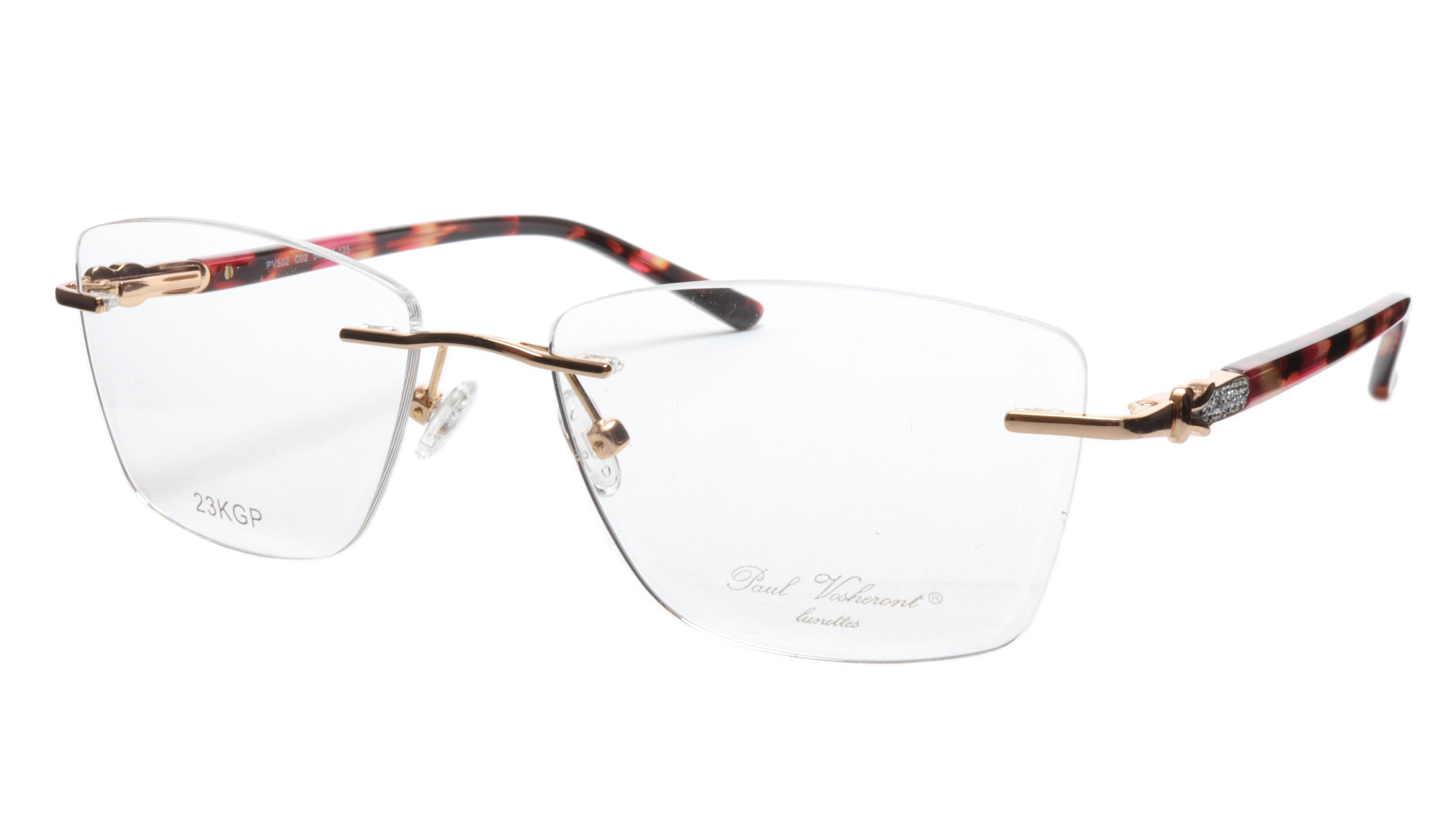 Paul Vosheront 23K Gold Plated Rimless Eyeglasses - Luxury Bling Reading Glasses for Women & Men - Perfect for Office, Reading & Fashion Accessories
