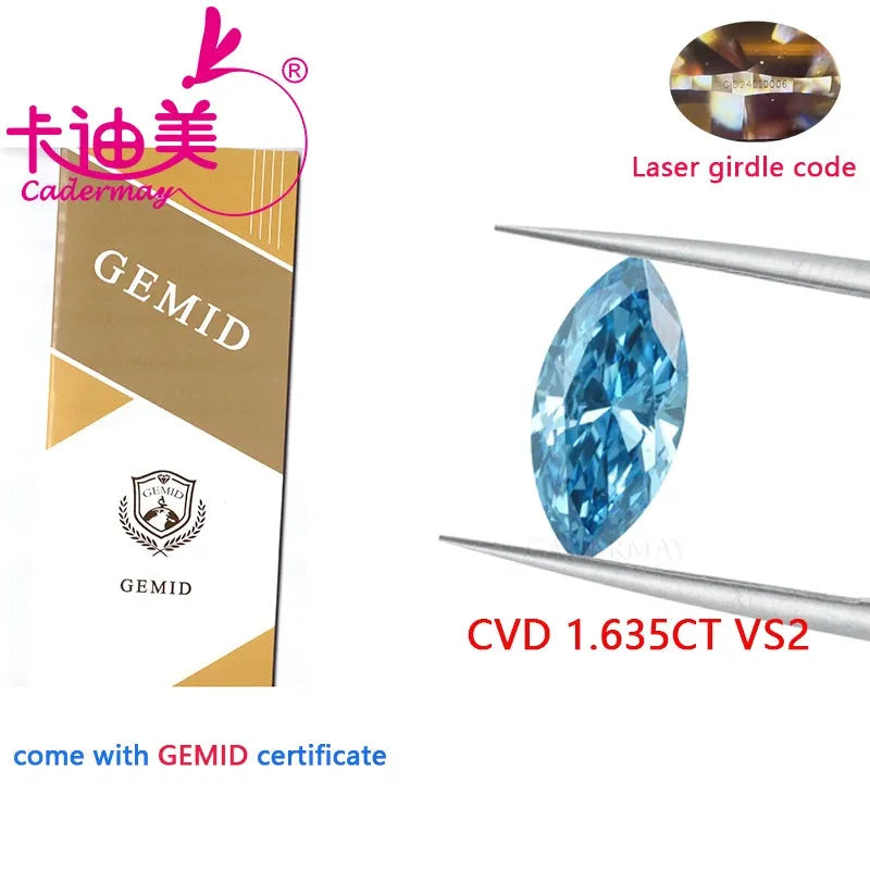 1.5ct Marquise Cut Blue VS2 Clarity CVD Lab Grown Diamond - Certified Loose Stone for Engagement Rings & Fine Jewelry Making - Wedding, Anniversary Gift Idea