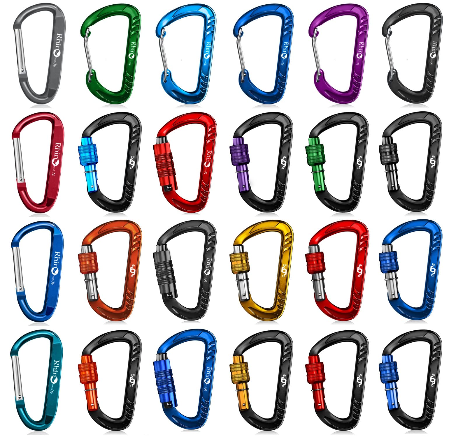 12kN Heavy Duty Lightweight Locking Carabiner Clips with Keyrings - Secure Pets, Hammocks, Dog Leashes & Outdoor Gear - Perfect for Camping, Hiking, Backpacking and Key Organization