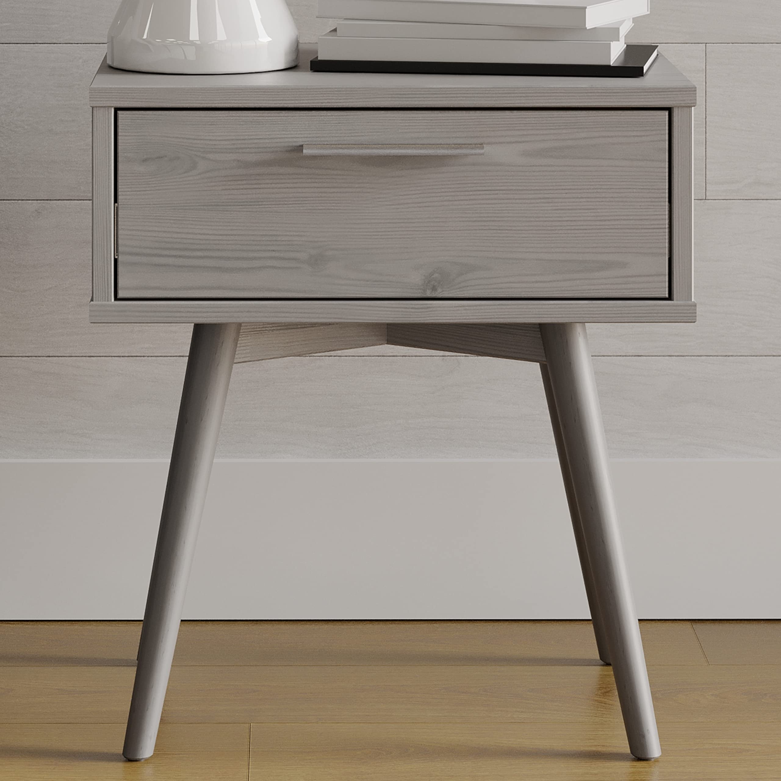 DG Casa Robion Solid Wood Mid-Century Modern Nightstand with Storage Drawer - Gray Bedside Table with Metal Pull Handle & Ball Bearing Drawer Slide | Perfect for Bedroom, Living Room & Guest Room Decor