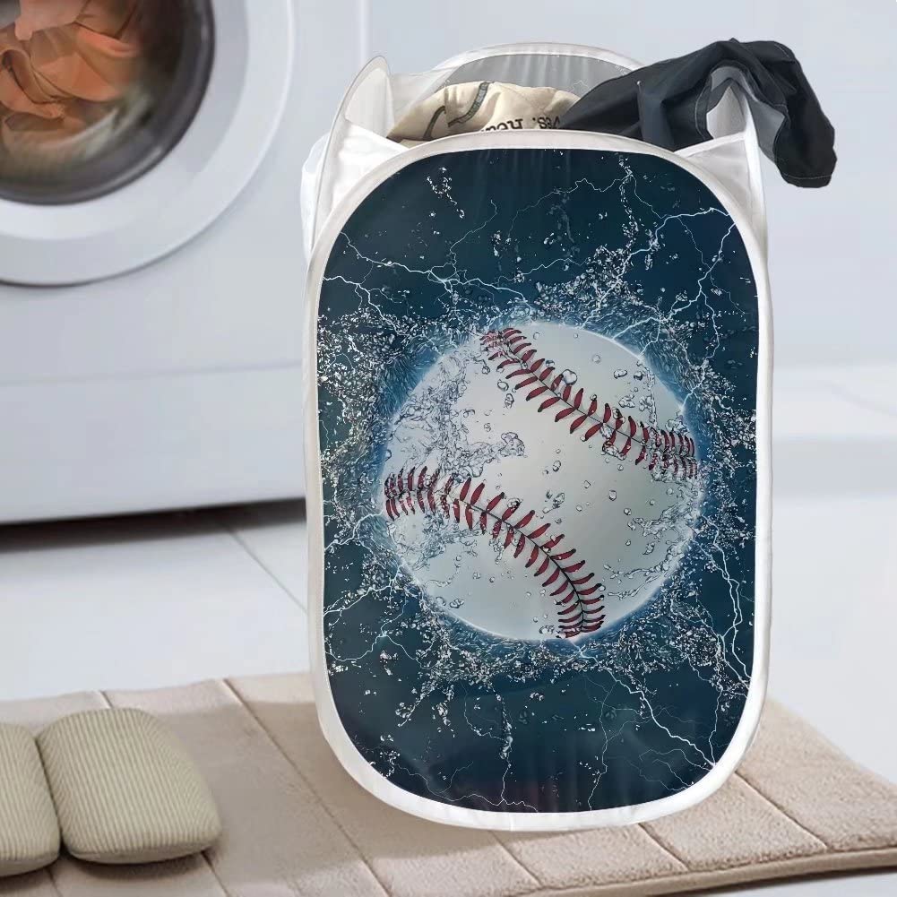 Foldable White Polyester Baseball Laundry Basket - 13.5x21in Portable Net Organizer for Home, Dorm & Travel - Perfect for Sports Gear, Clothes Storage & College Essentials