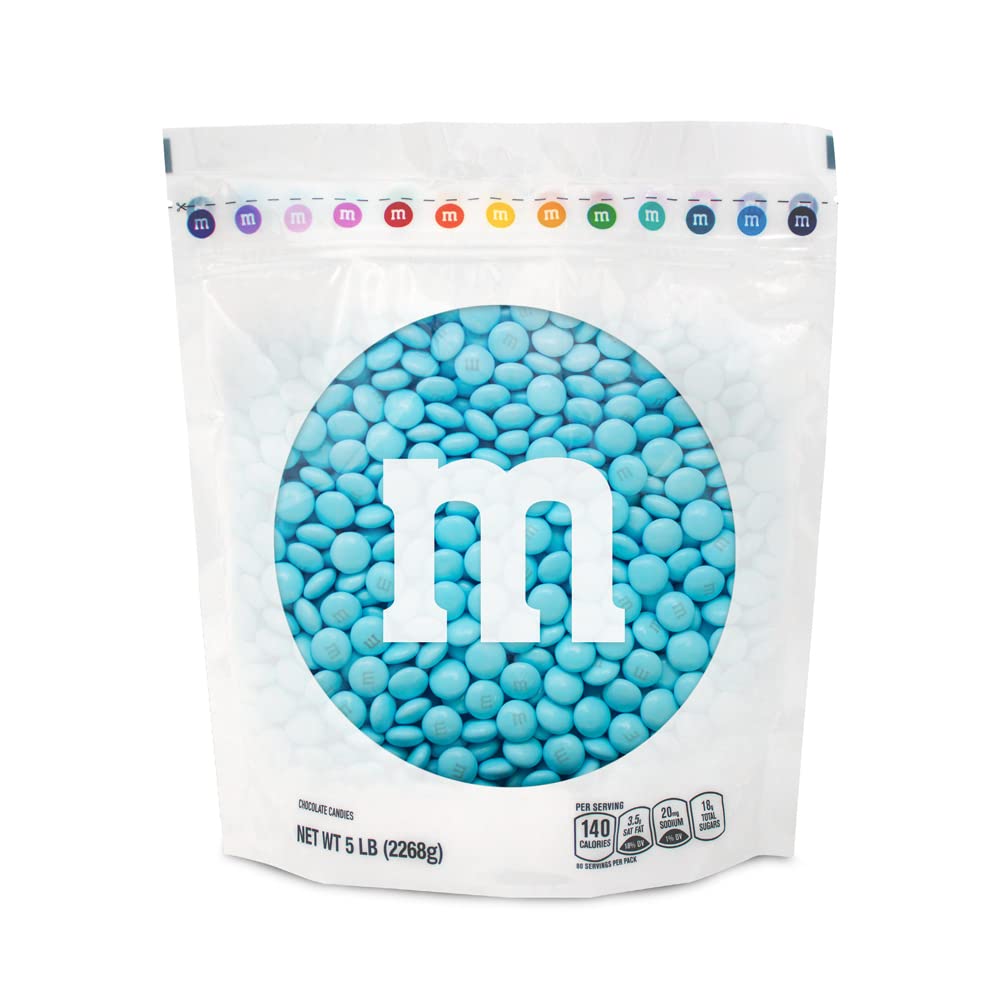 M&M’S Light Blue Milk Chocolate Candy, 5lbs Bulk Resealable Bag - Perfect for Candy Bars, Birthday Parties, Baby Showers, Gender Reveals, Dessert Tables & DIY Party Favors - Great for Celebrations, Gifts and Sweet Treats