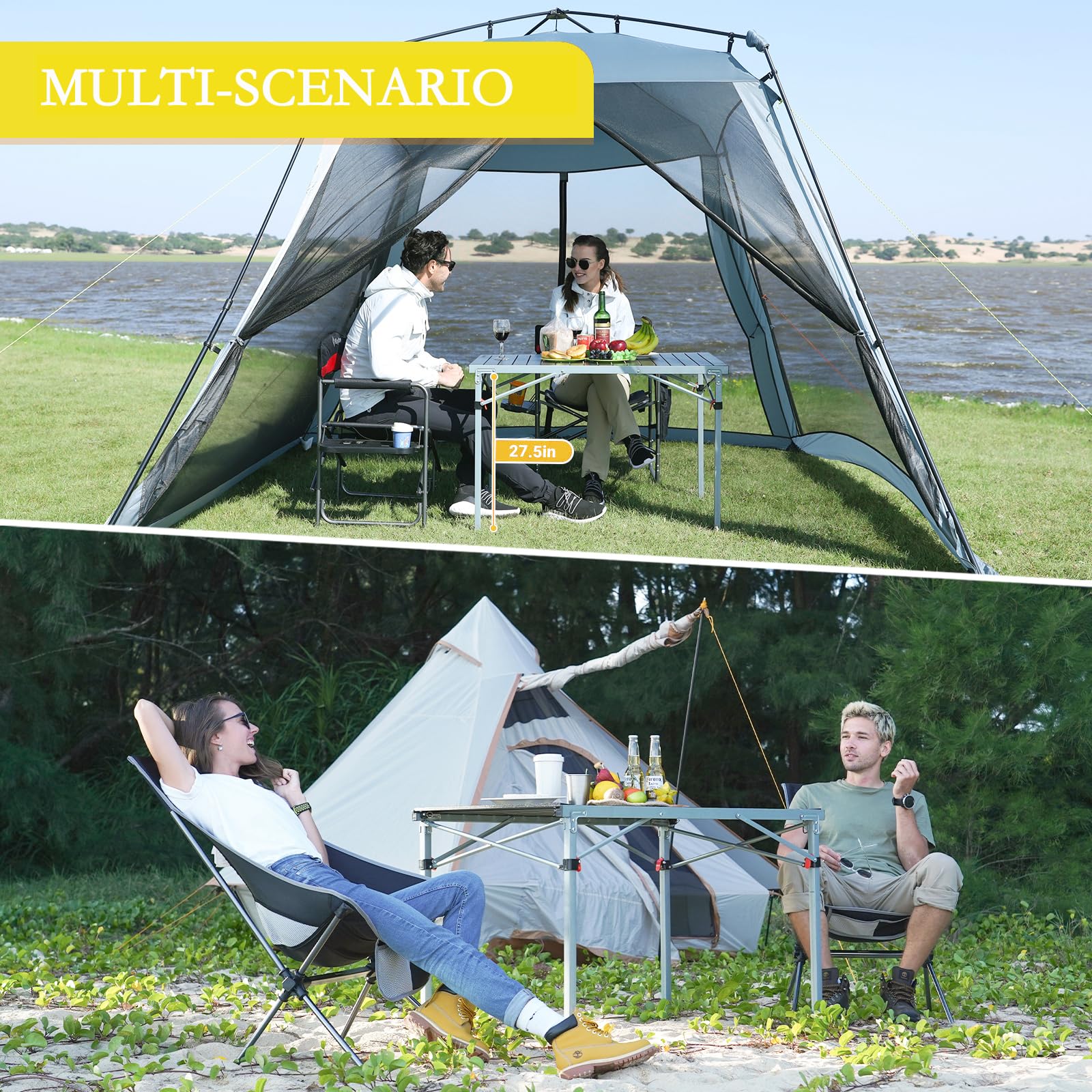 KingCamp Aluminum Folding Camp Table - Lightweight Portable Roll Up Outdoor Picnic Table for Camping, Hiking, Beach, BBQ & Tailgating - Perfect for Backyard Parties, RV Trips & Outdoor Adventures