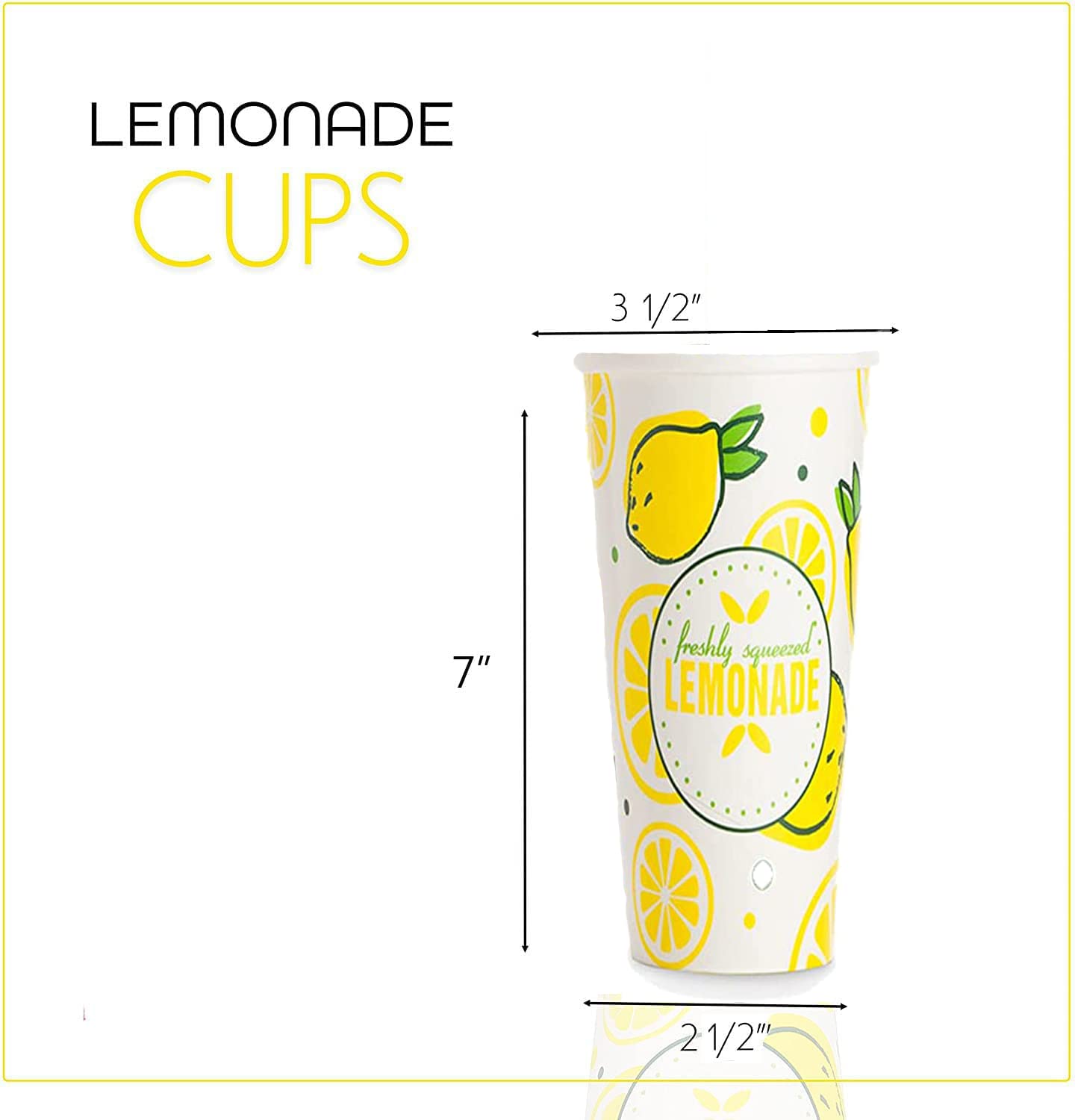 Premium Lemonade Cups Paper - 20 Oz, Set of 100 - Eco-Friendly Disposable Drinkware for Lemonade Stands, Parties, Picnics & Summer Events