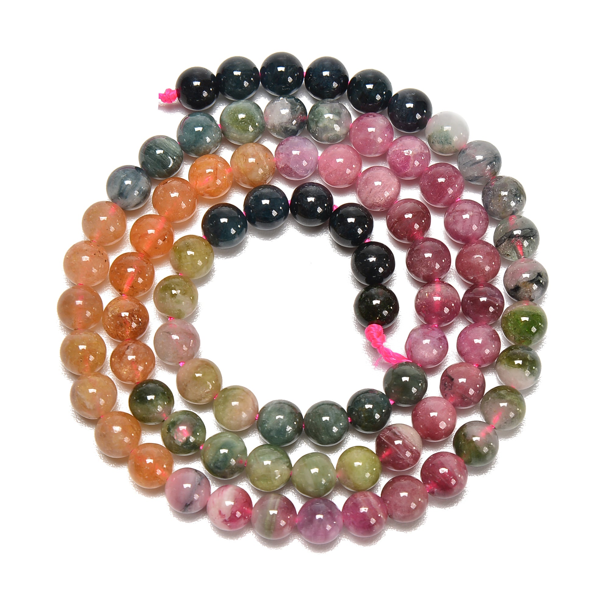 4mm to 6.5mm Gradient Multi-Color Tourmaline Smooth Round Beads - 18 Strands for Jewelry Making, DIY Crafts, and Healing Crystal Bracelets
