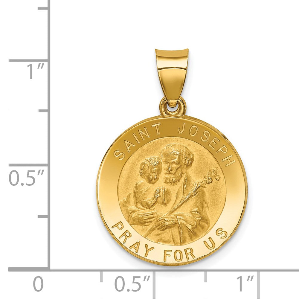 St. Joseph Medal Hollow Pendant - Gold Polished & Satin Finish - XR1339 - Perfect for Catholic Gifts, Baptism, First Communion & Religious Jewelry