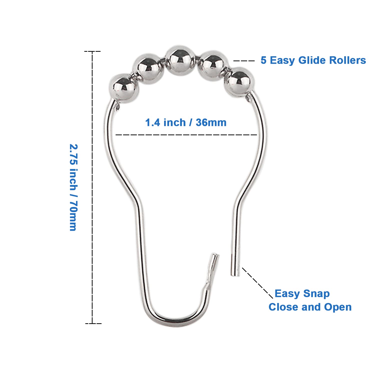 Rustproof Metal Shower Curtain Hooks Rings - 12 Pack Nickel Finish for Bathroom Shower Rods & Curtains | Durable & Stylish Bathroom Accessories for Home & Hotel Use